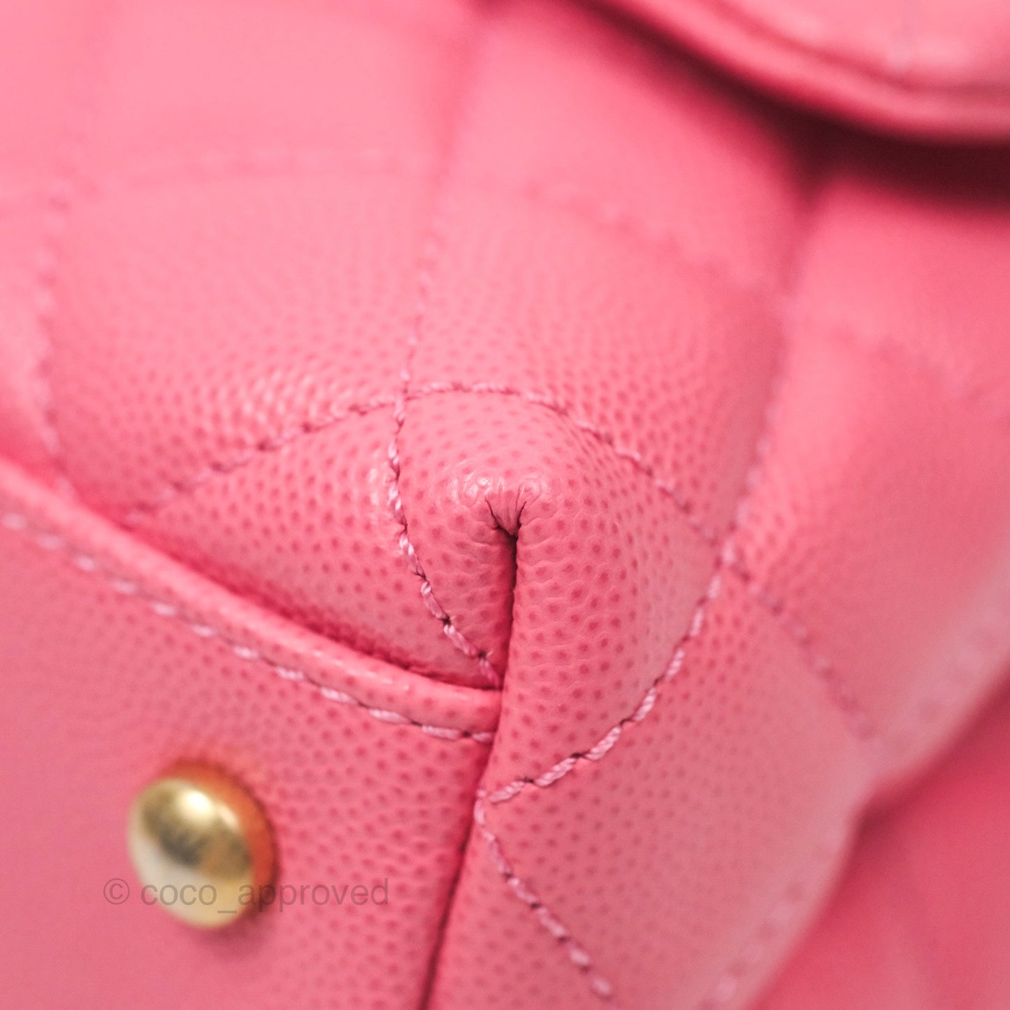Chanel Small Coco Handle Quilted Pink Caviar Aged Gold Hardware Lizard Handle