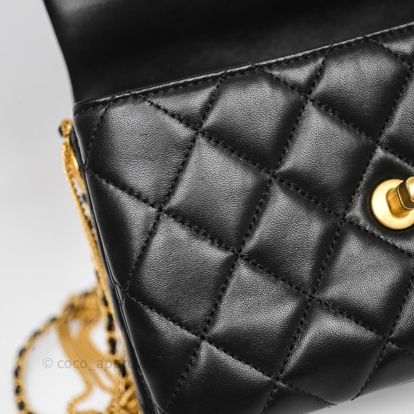 Chanel Quilted Accordion Flap Bag with Button on Chain Black Lambskin Aged Gold Hardware 22A