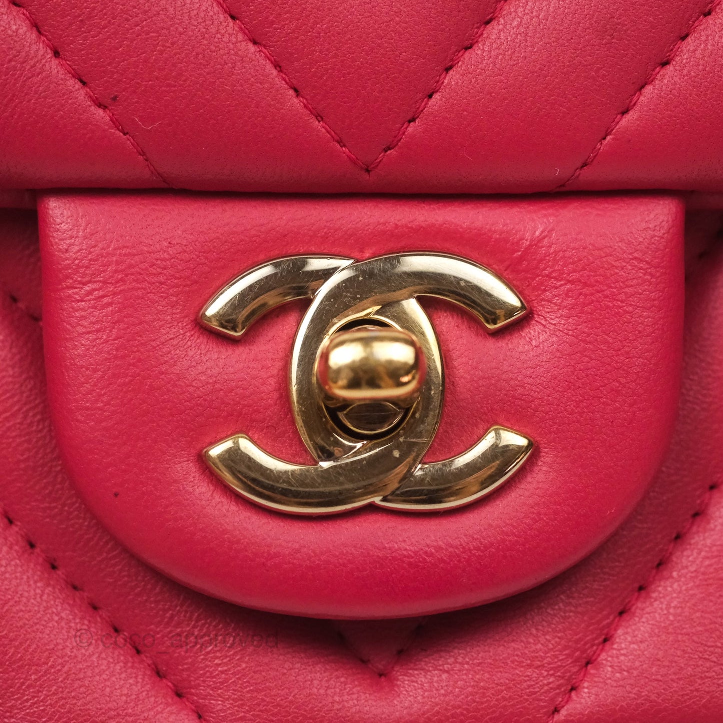 Chanel Mini Square Flap Chevron Dark Pink Lambskin Gold Hardware