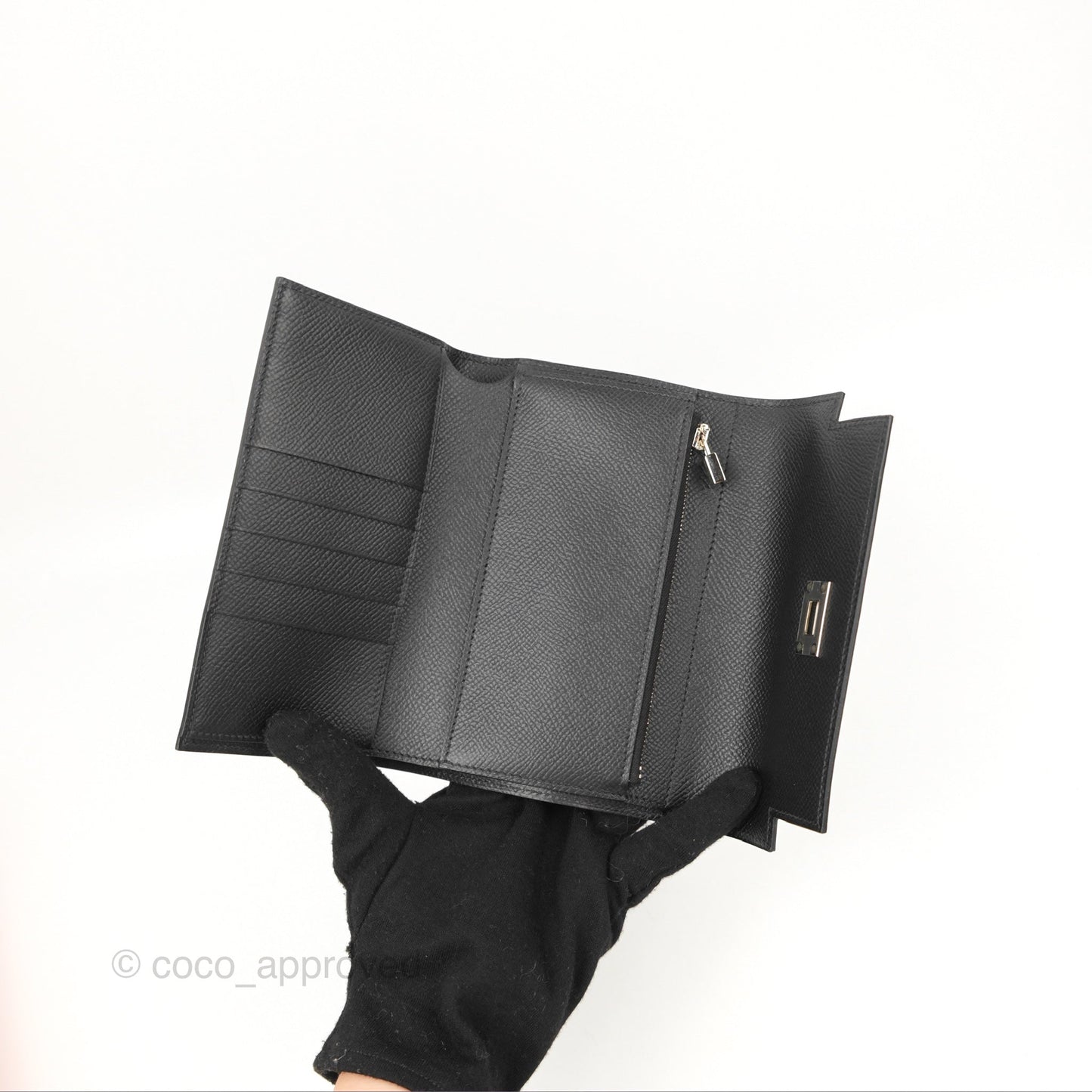 Hermès Small Kelly Wallet Black Epsom Palladium Hardware