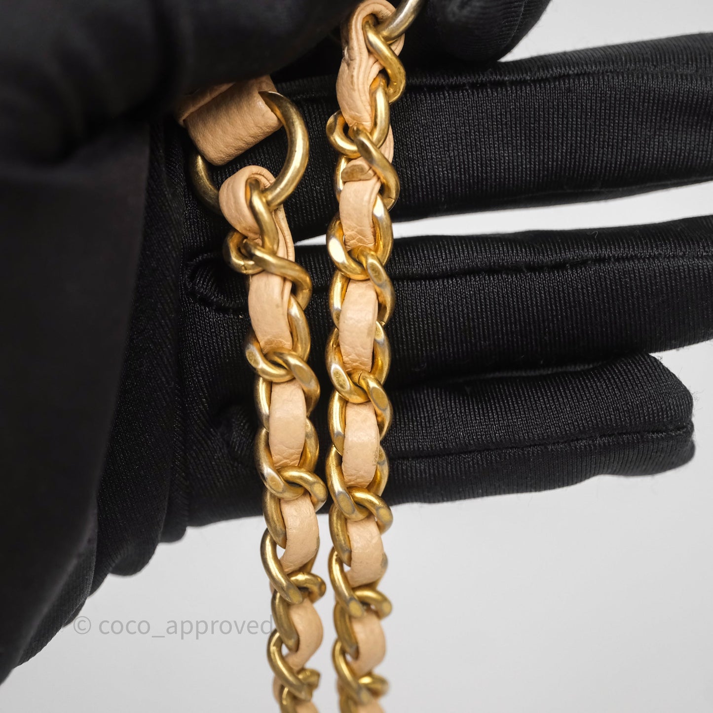 Chanel Small Coco Handle Quilted Beige Caviar Aged Gold Hardware