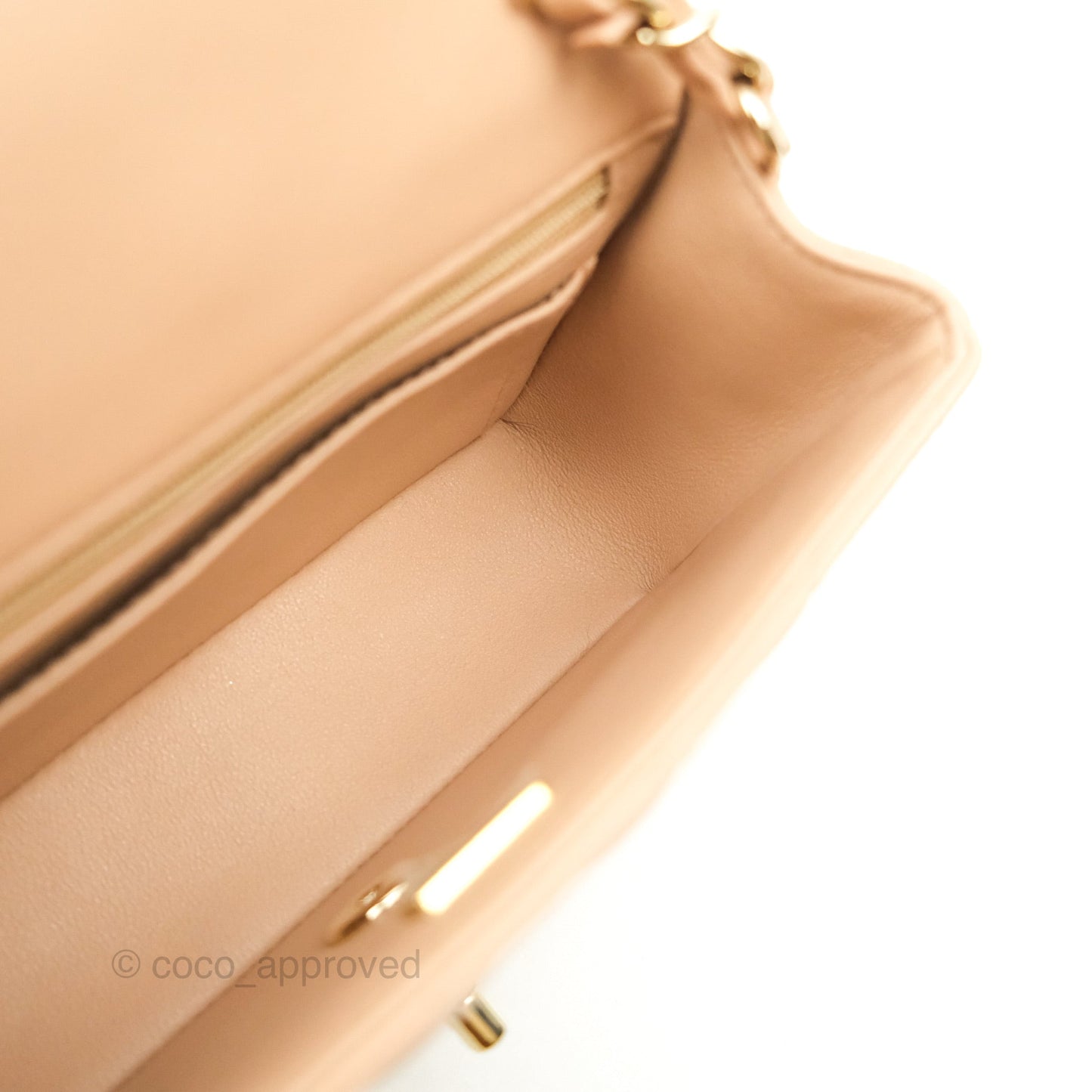 Chanel Quilted Mini Rectangular Flap Beige Lambskin Gold Hardware