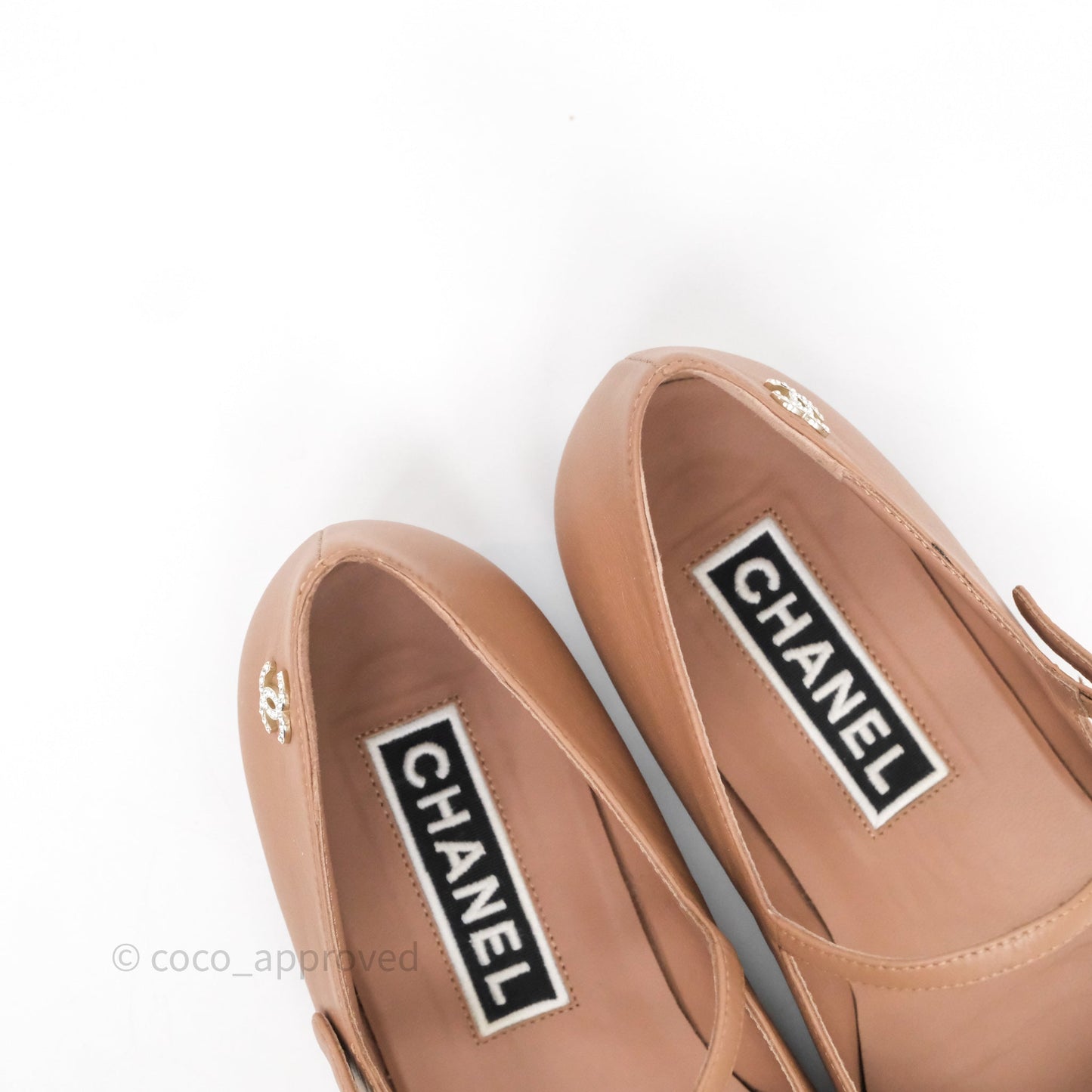 Chanel Crystal CC Flats Dark Beige/ Black Size 38.5