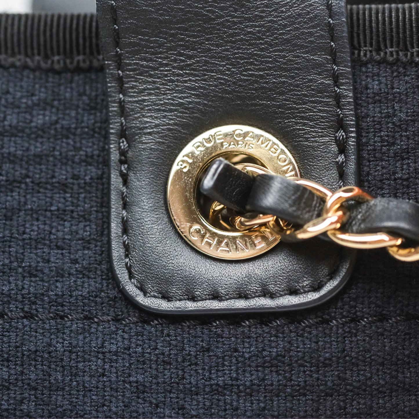 Chanel Medium Canvas Deauville Tote Navy Gold Hardware
