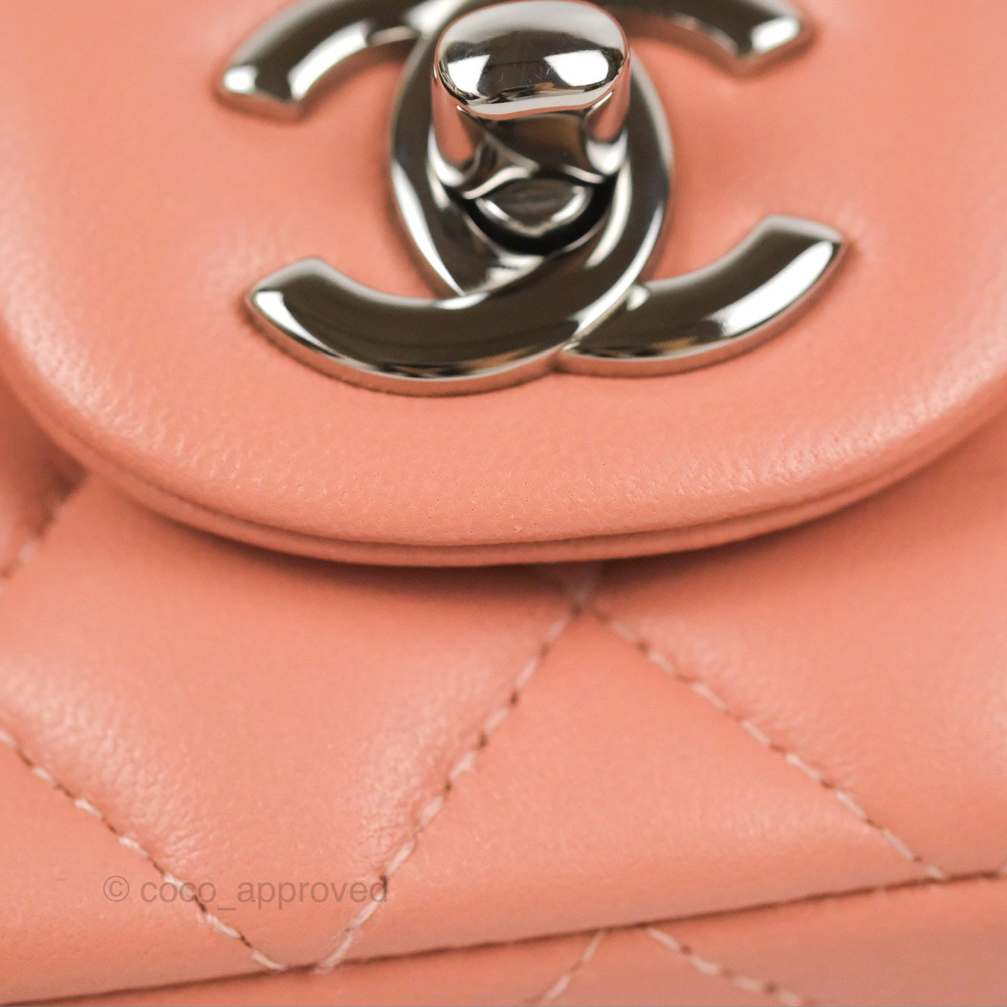 Chanel Quilted Mini Rectangular Flap Salmon Pink Lambskin Silver Hardware 21B