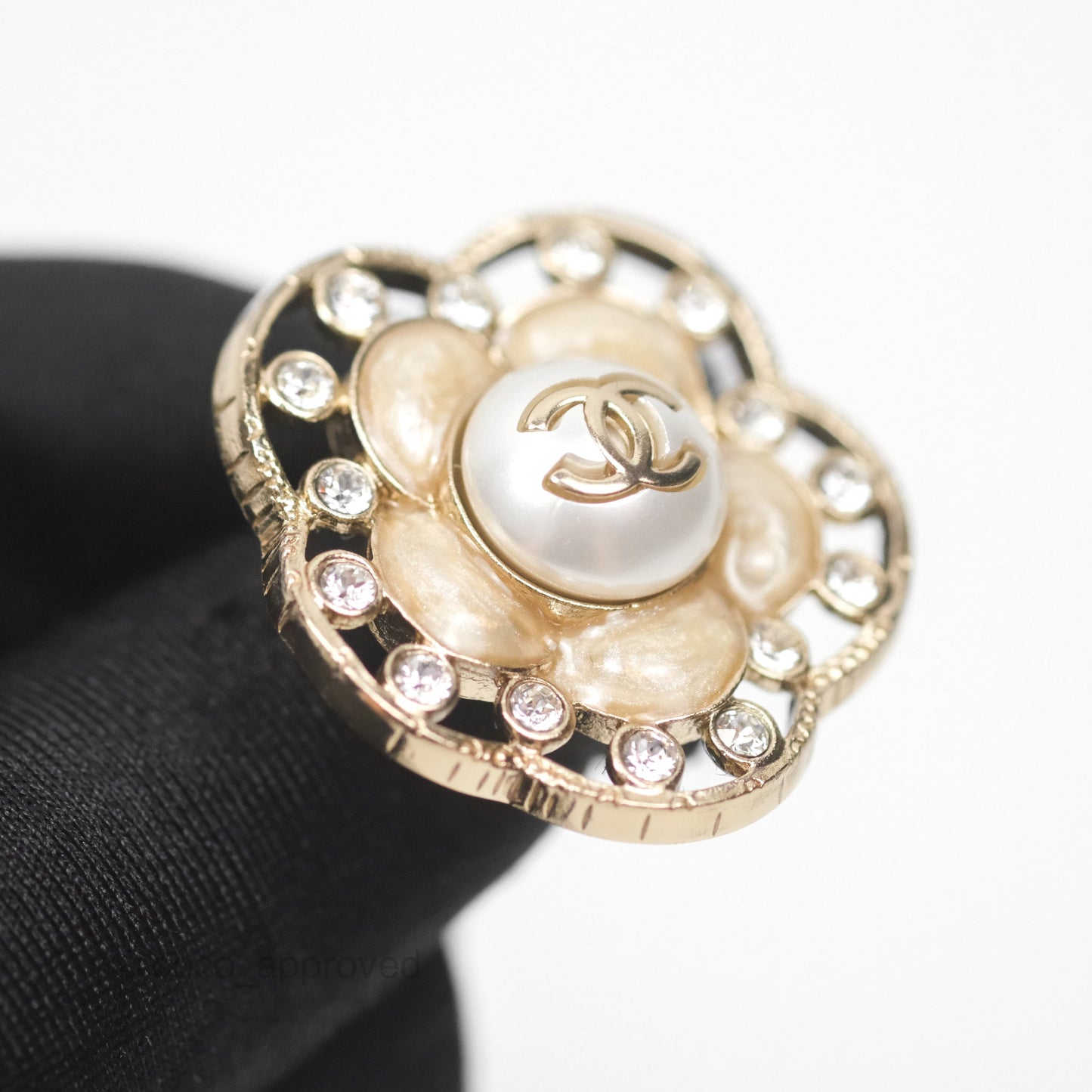 Chanel Crystal Pearl CC Flower Earrings Gold Tone 21B