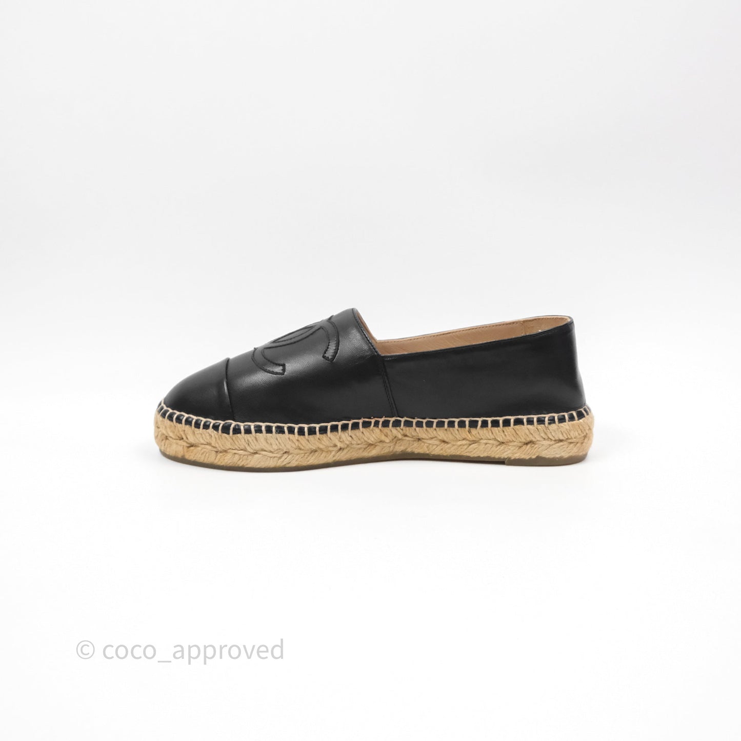 Chanel Espadrille Black Leather Size 38