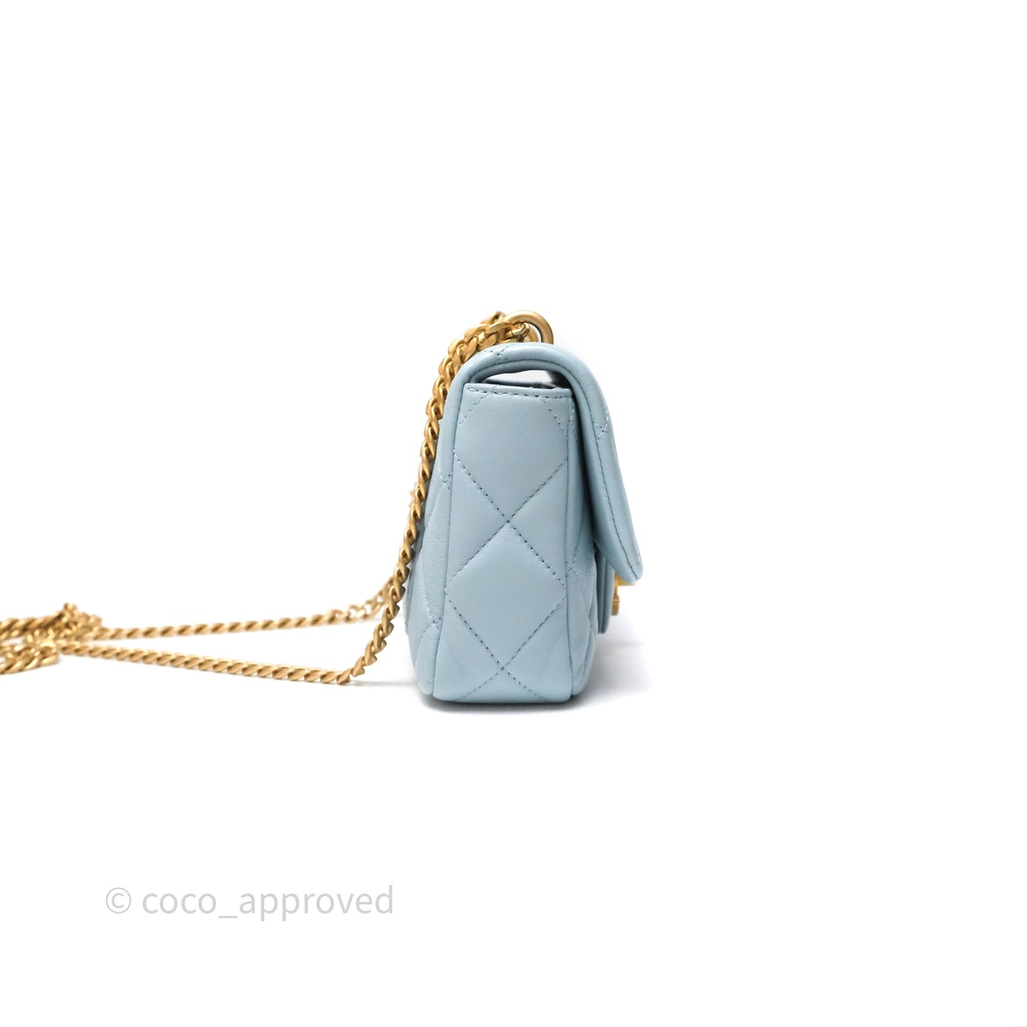 Chanel Quilted Enamel Pending CC Mini Square Flap Baby Blue Lambskin 22P
