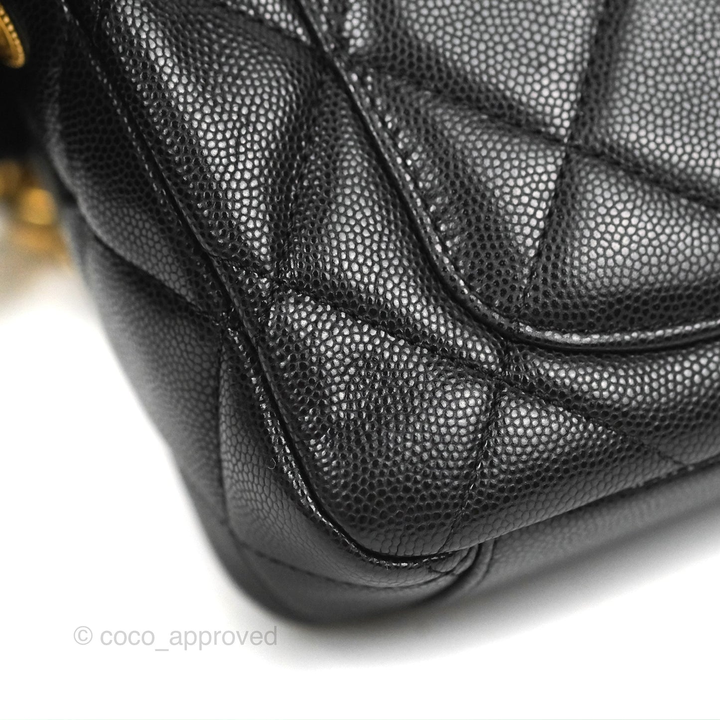 Chanel Small Flap with Coin Charm Black Caviar Aged Gold Hardware 22A