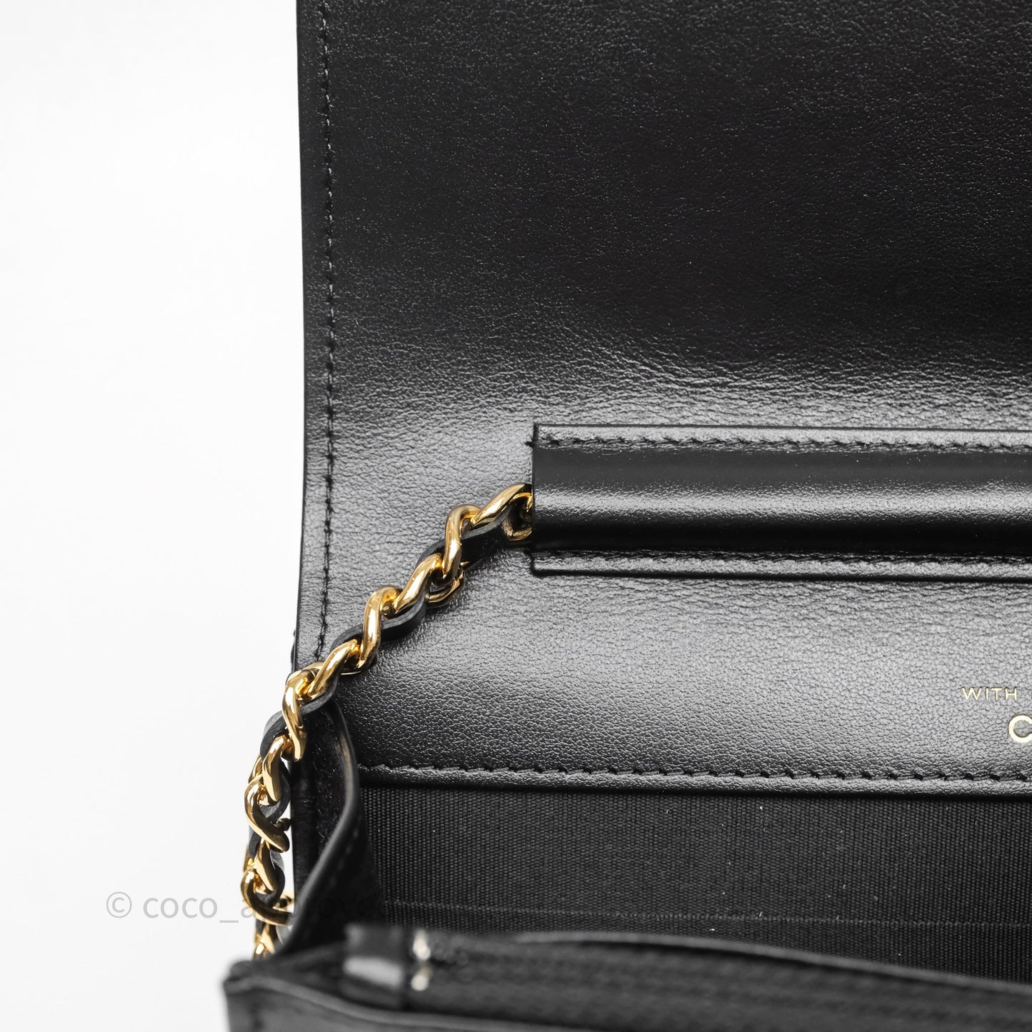 Chanel Quilted Wallet on Chain WOC Stitching Black Calfskin Gold Hardware