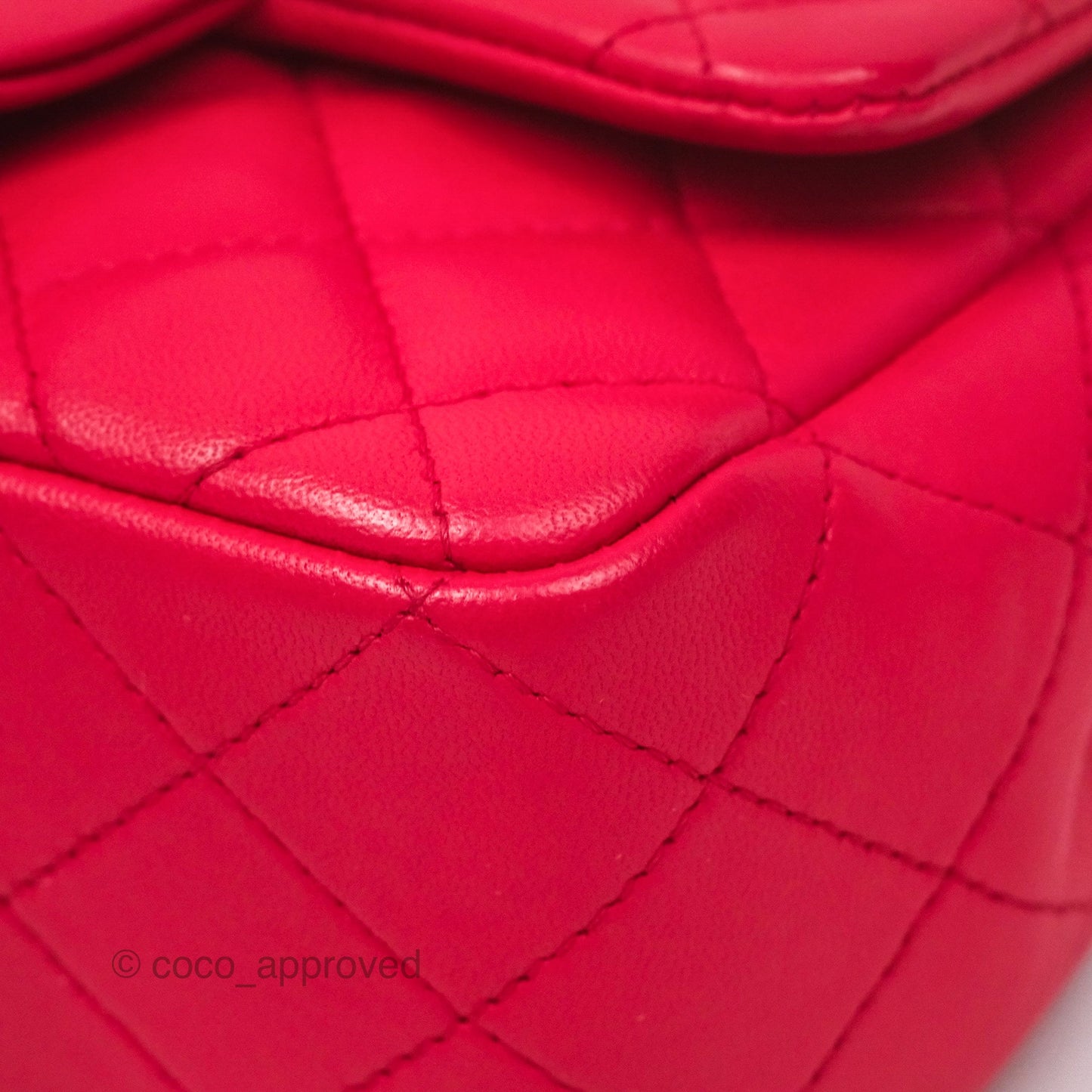 Chanel Mini Square Quilted Red Lambskin Gold Hardware