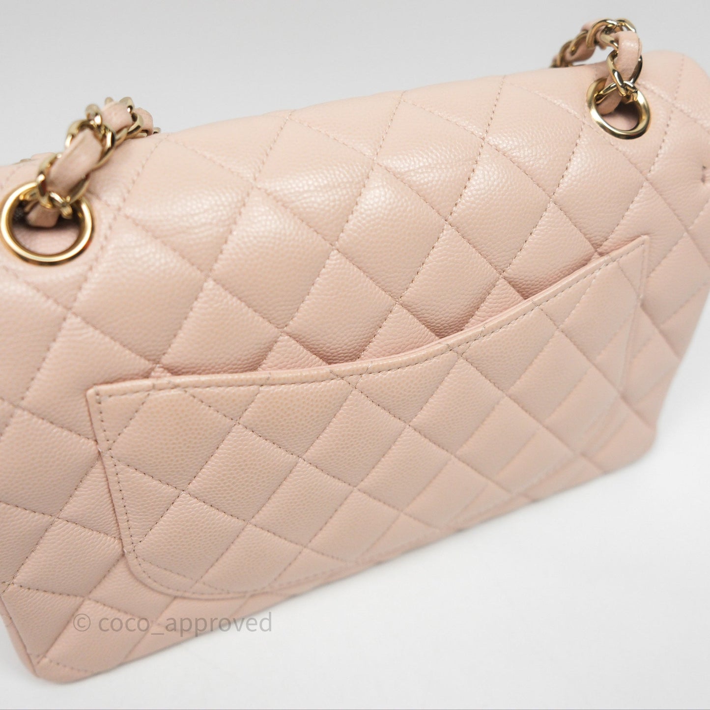 Chanel Small Classic Flap Quilted Rose Clair Caviar Gold Hardware