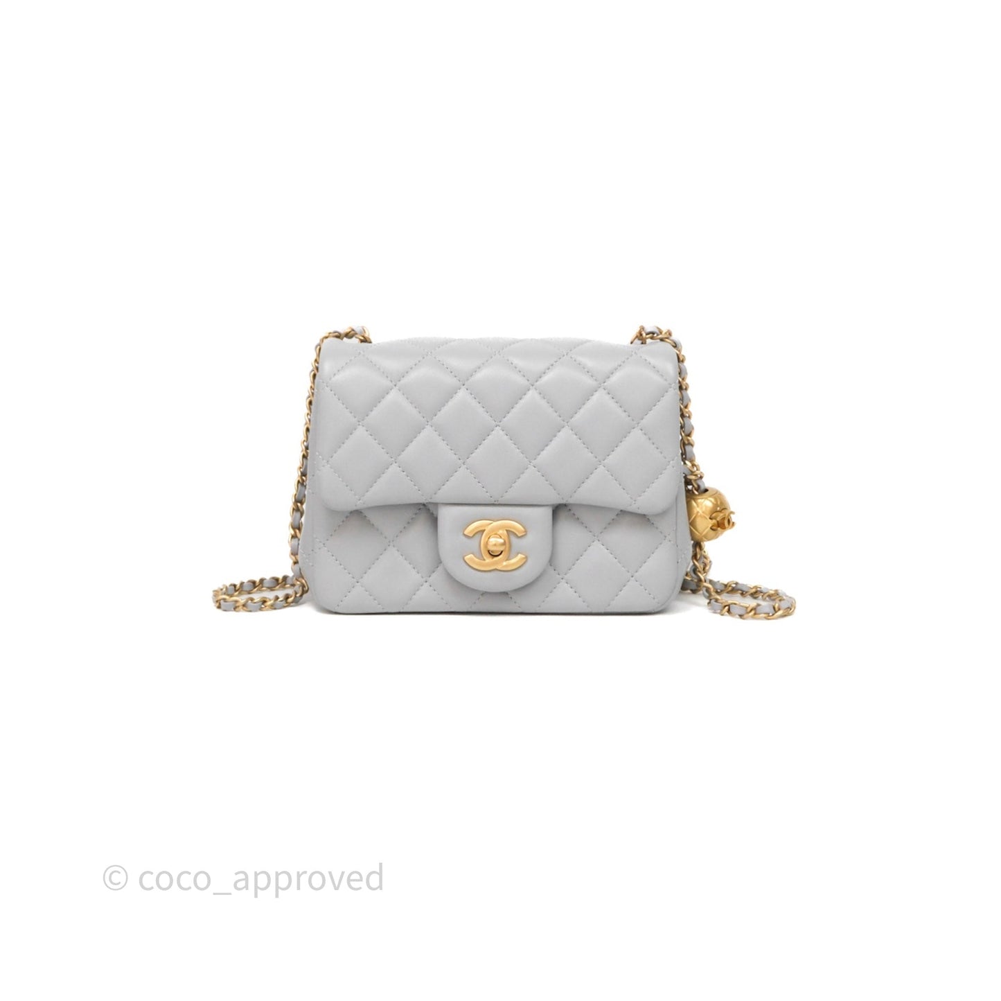 Chanel Pearl Crush Mini Square Quilted Grey Lambskin Aged Gold Hardware