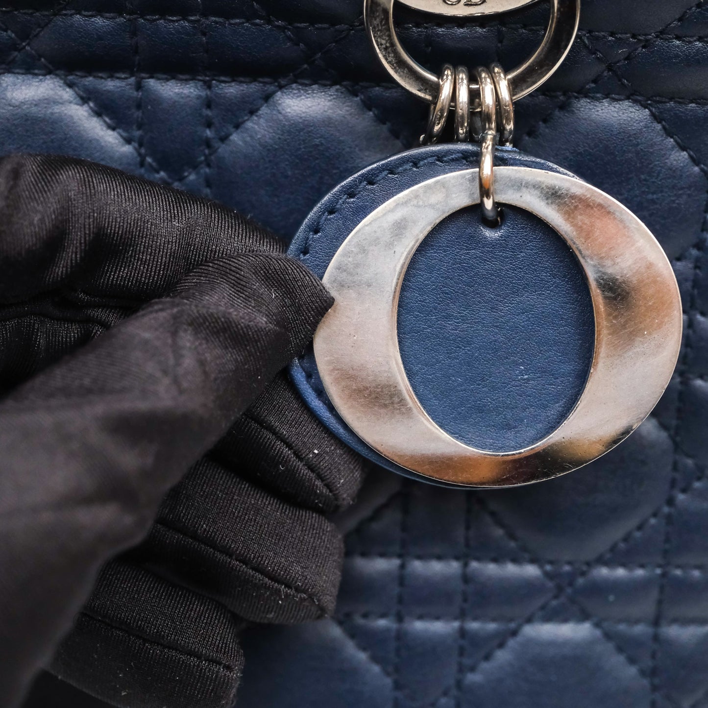 Christian Dior Medium Lady Dior Navy Lambskin Silver Hardware