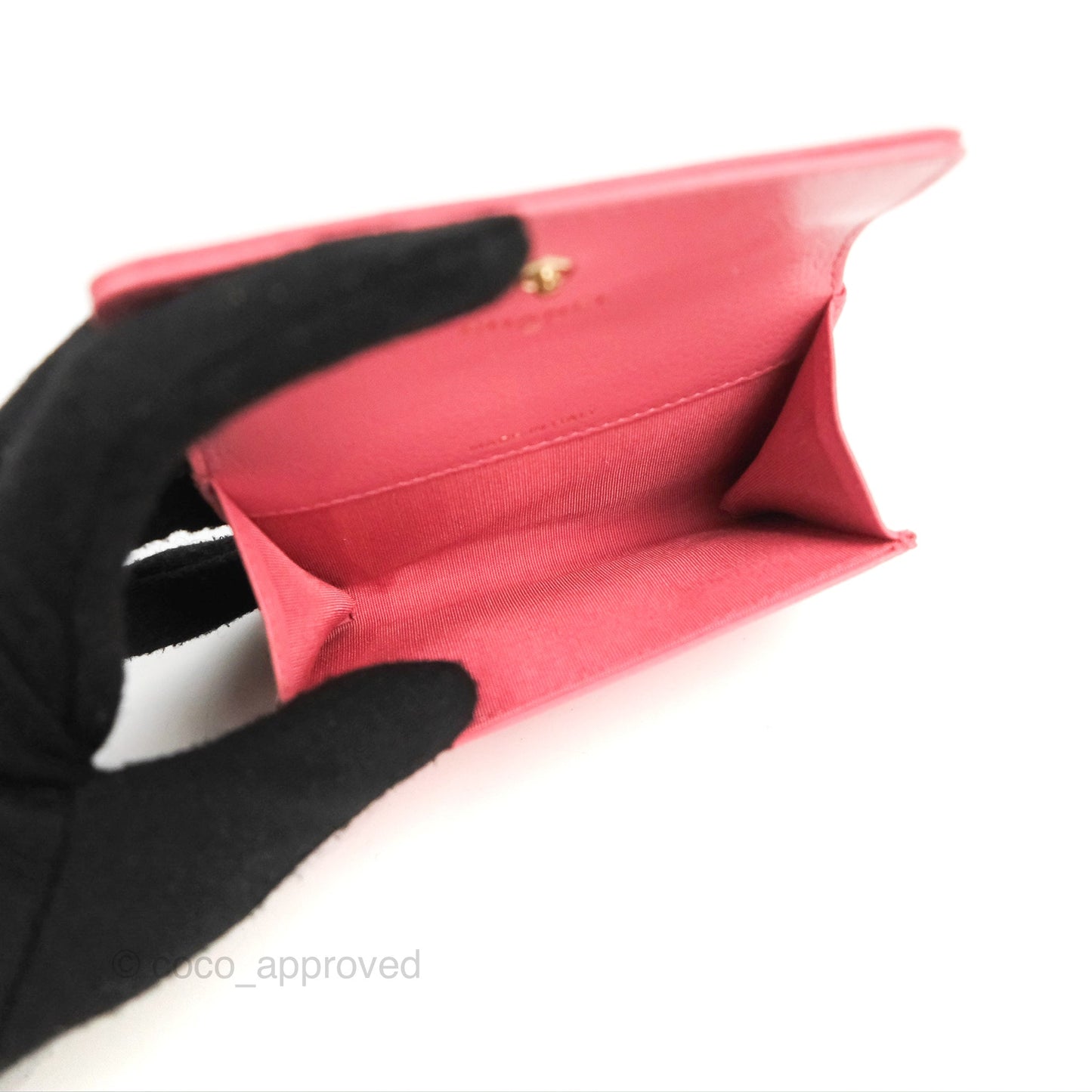 Chanel Camellia Card Holder Pink Caviar Gold Hardware