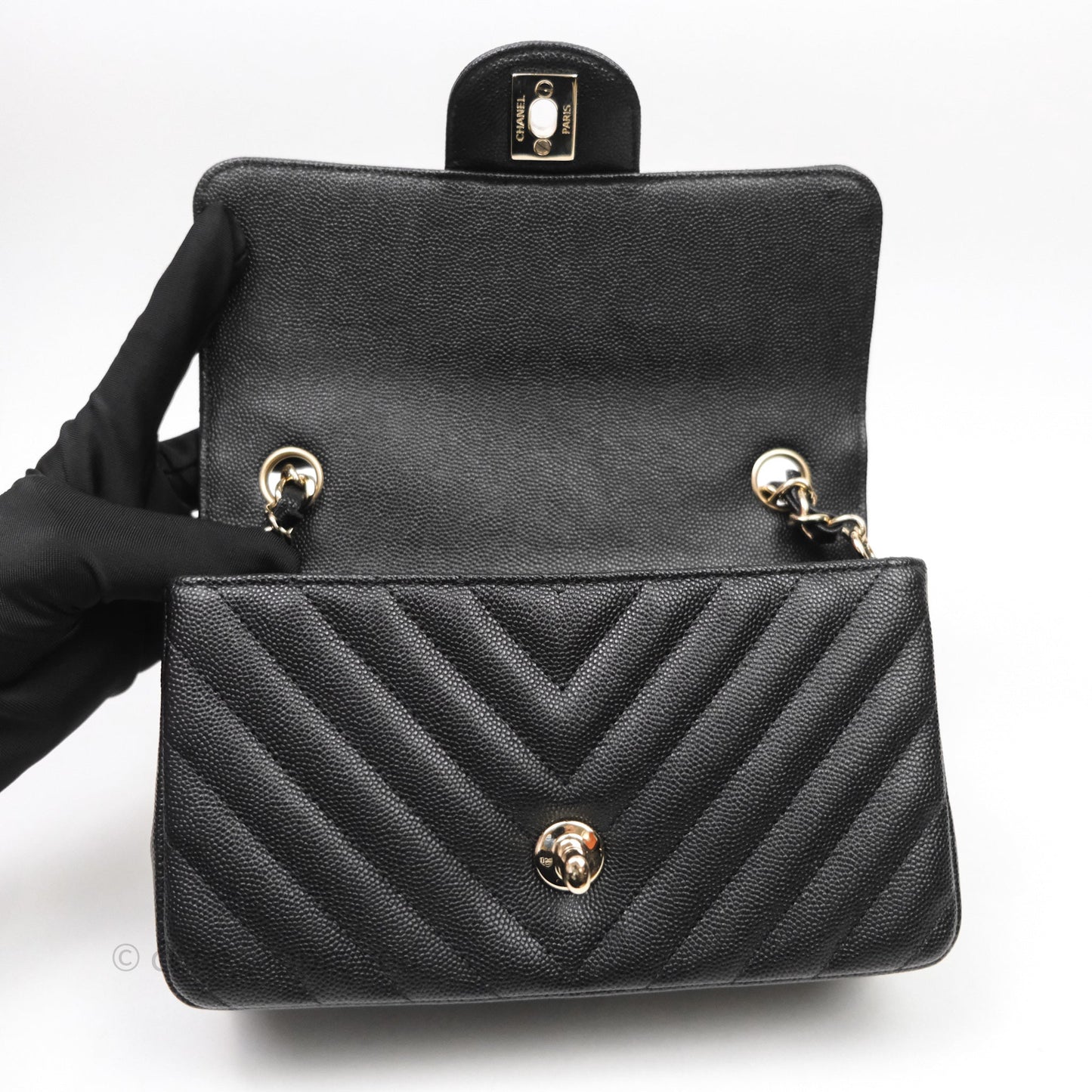 Chanel Quilted Mini Rectangular Black Caviar Gold Hardware