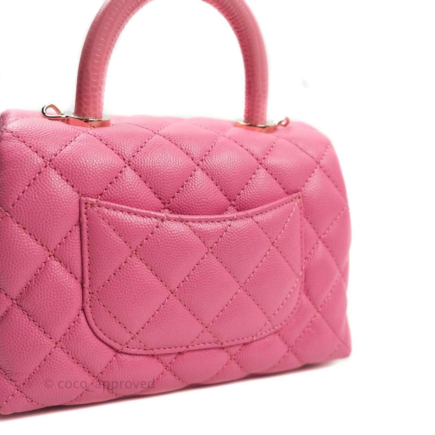Chanel Extra Mini Coco Handle Quilted Pink Caviar Lizard Embossed Handle Gold Hardware