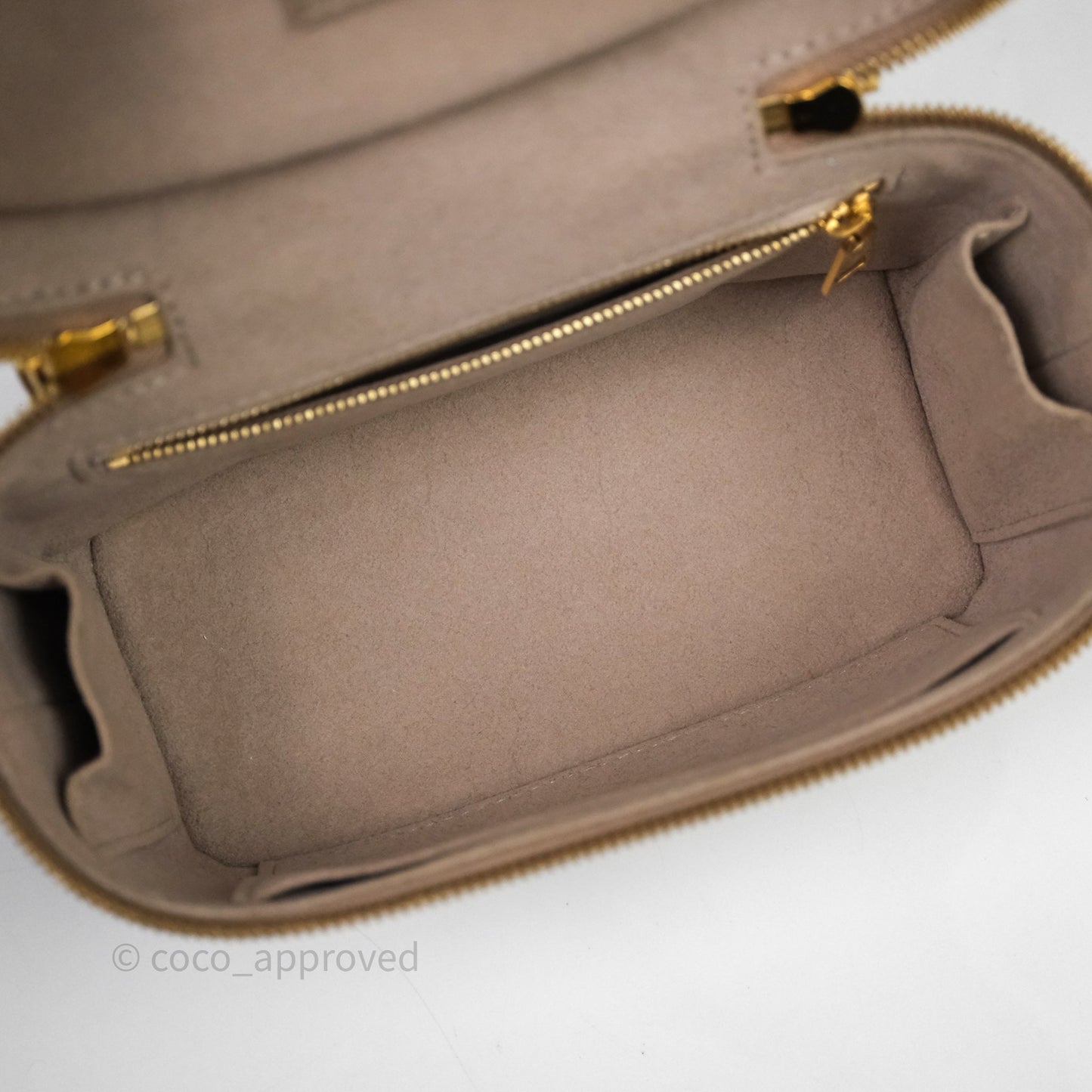 Louis Vuitton Monogram Empreinte Tourterelle Vanity PM Beige Gold Hardware