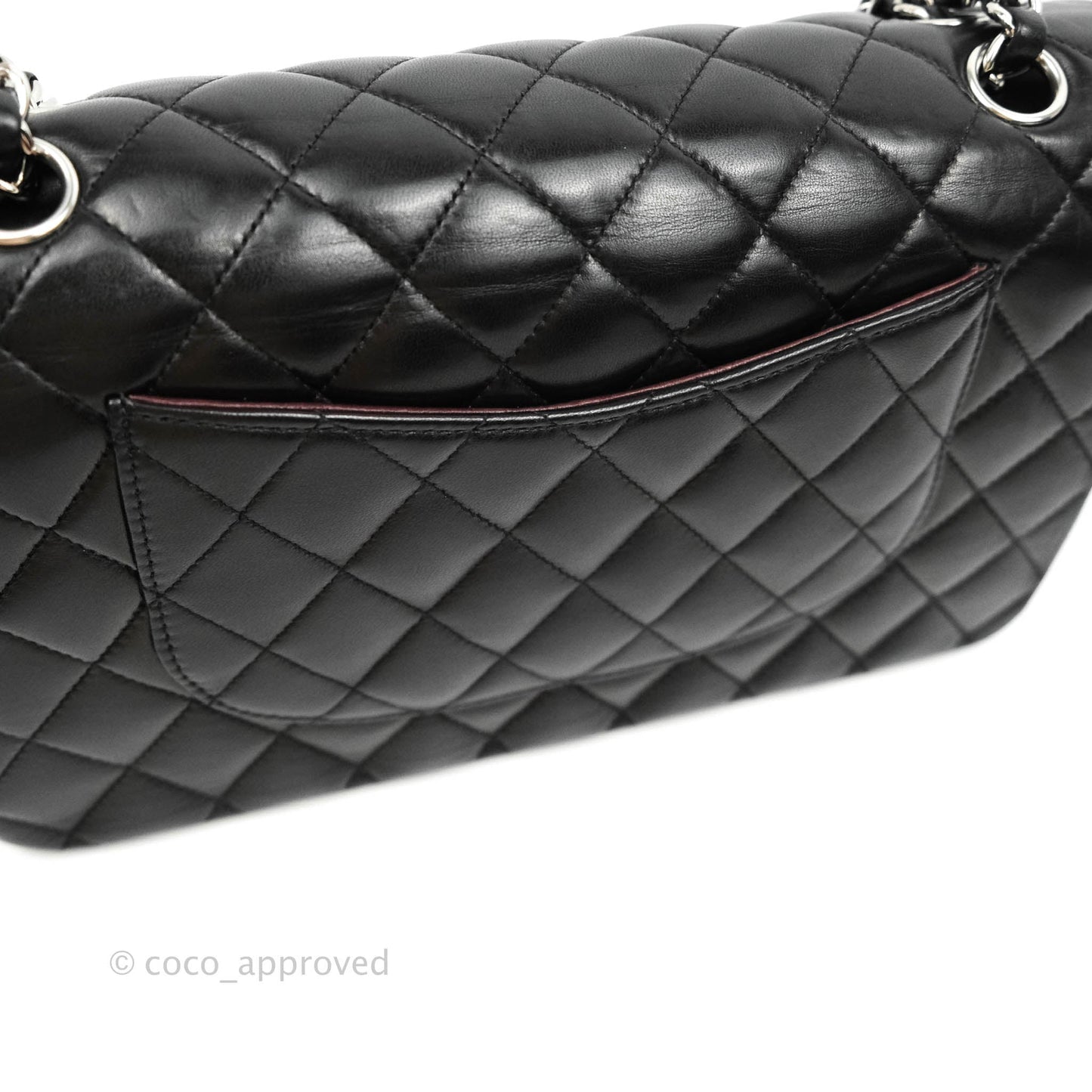Chanel Classic M/L Medium Double Flap Black Lambskin Silver Hardware