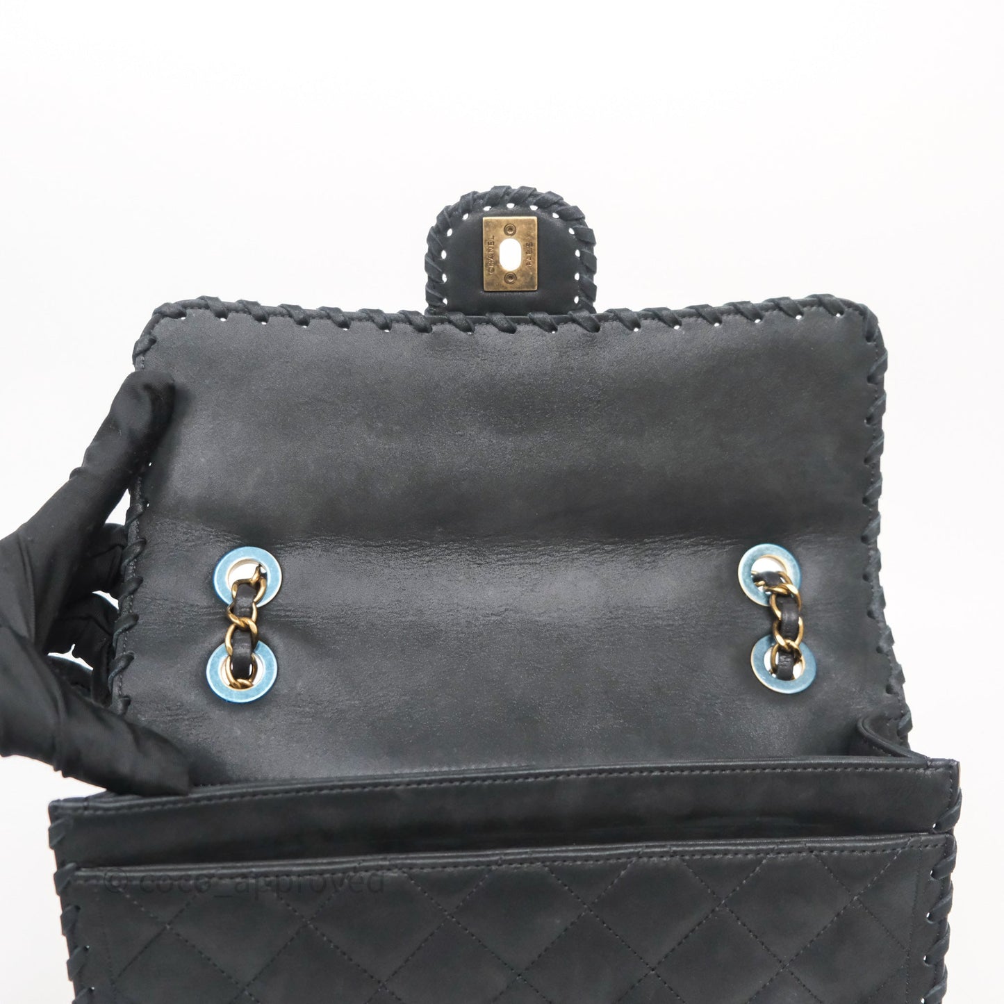 Chanel Braided Flap Bag Black Nubuck Aged Gold Hardware