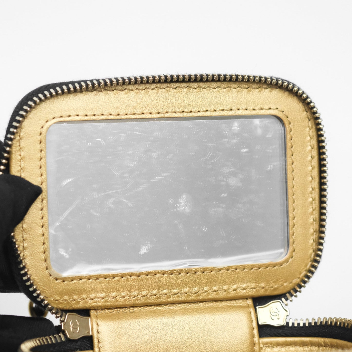 Chanel Quilted Pearl Crush Mini Vanity With Chain Black Lambskin Aged Gold Hardware