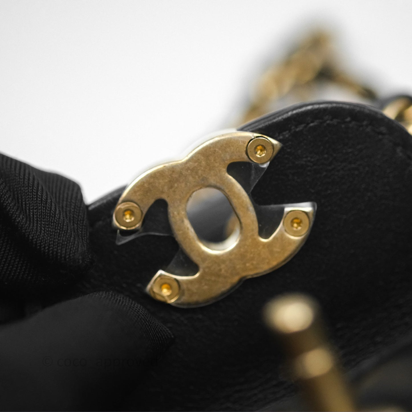 Chanel Mini Nano Kelly Bag Black Shiny Calfskin Aged Gold Hardware