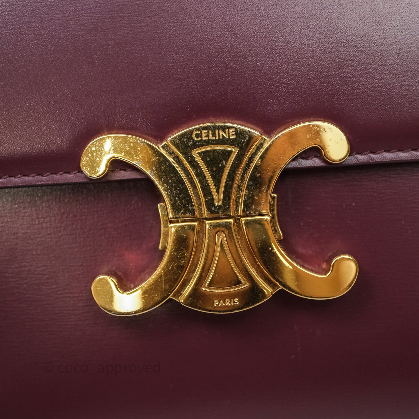 Celine Medium Triomphe Acai Burgundy Shiny Calfskin Gold Hardware