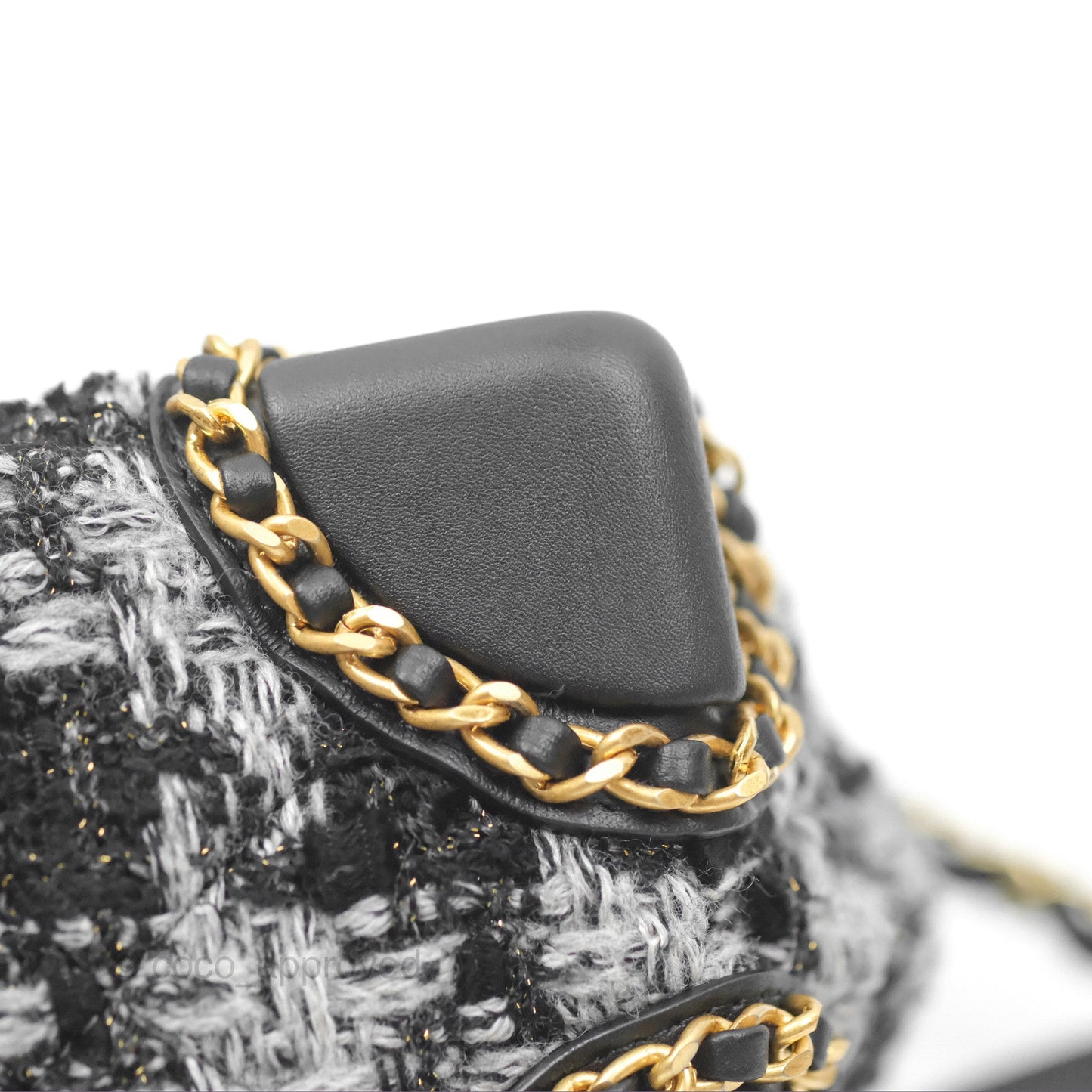 Chanel Mini Flag Bag Black & Grey Tweed Aged Gold Hardware