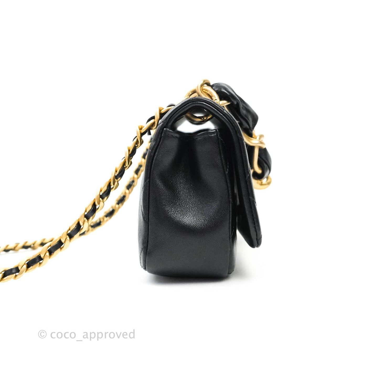 Chanel Leather Entwined Chain Bag Black Shiny Lambskin Aged Gold Hardware