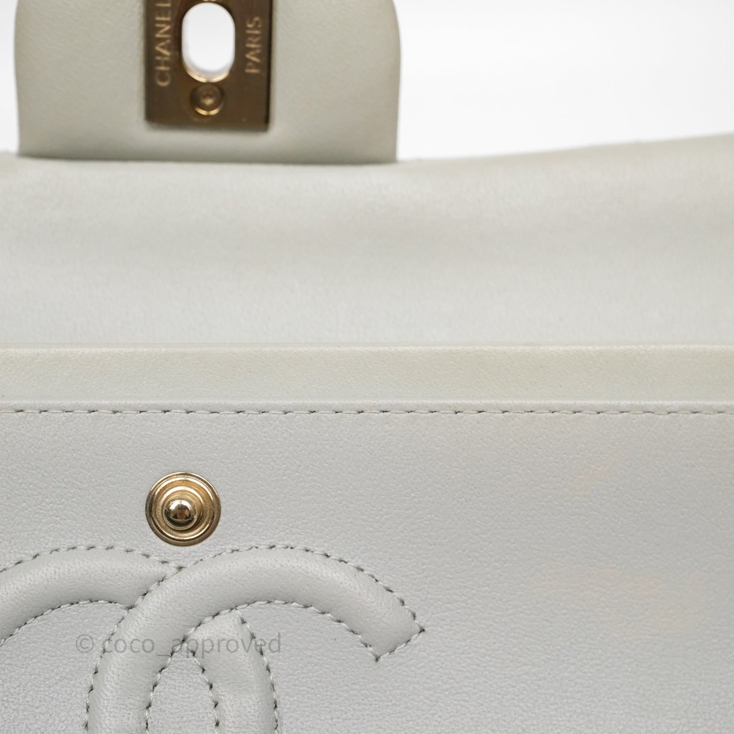 Chanel Small Classic Flap Quilted Grey Lambskin Gold Hardware
