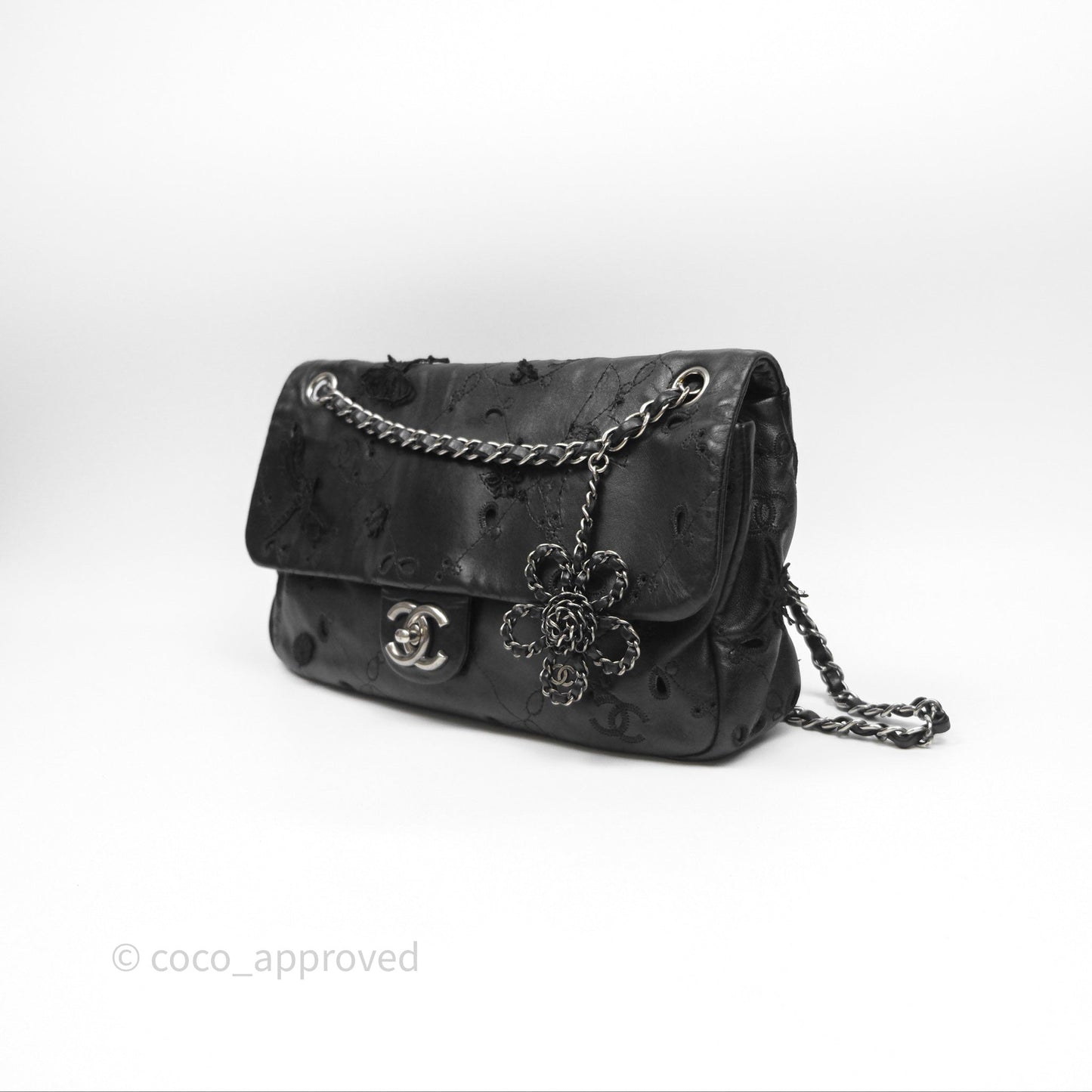 Chanel Embroidered Butterfly Flap Black Lambskin Ruthenium Hardware
