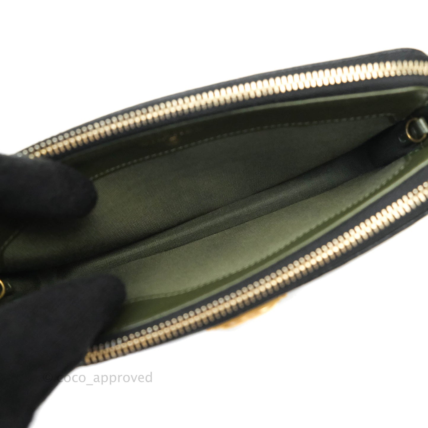 Chanel Le Boy Double Zip Wallet On Chain Caviar Black Aged Gold Hardware