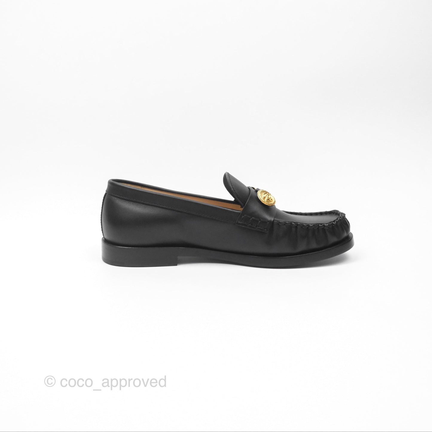 Chanel Loafers Black Leather CC Clover Camellia 23S Size 37C