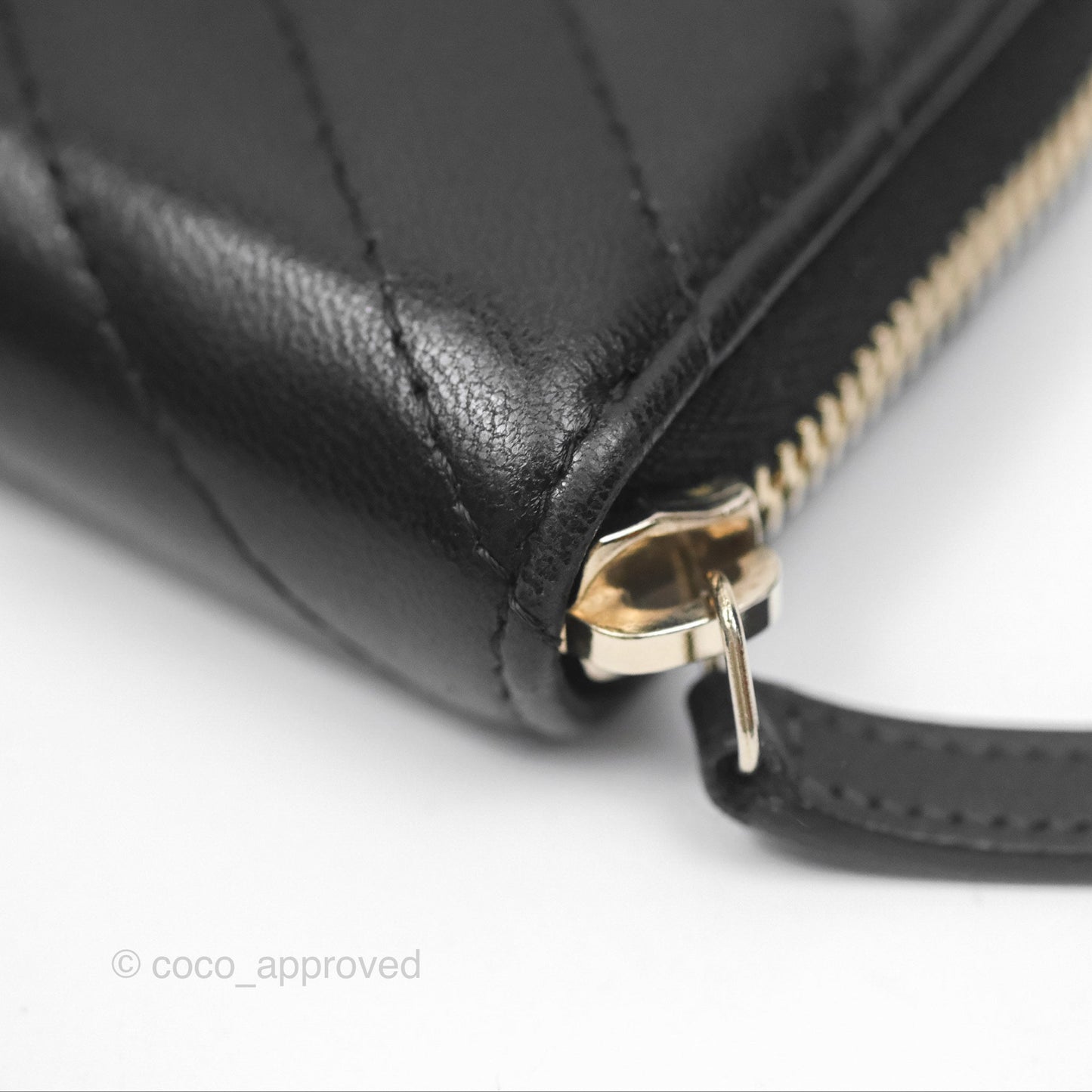 Chanel Chevron Zipped Coin Purse Black Lambskin Gold Hardware
