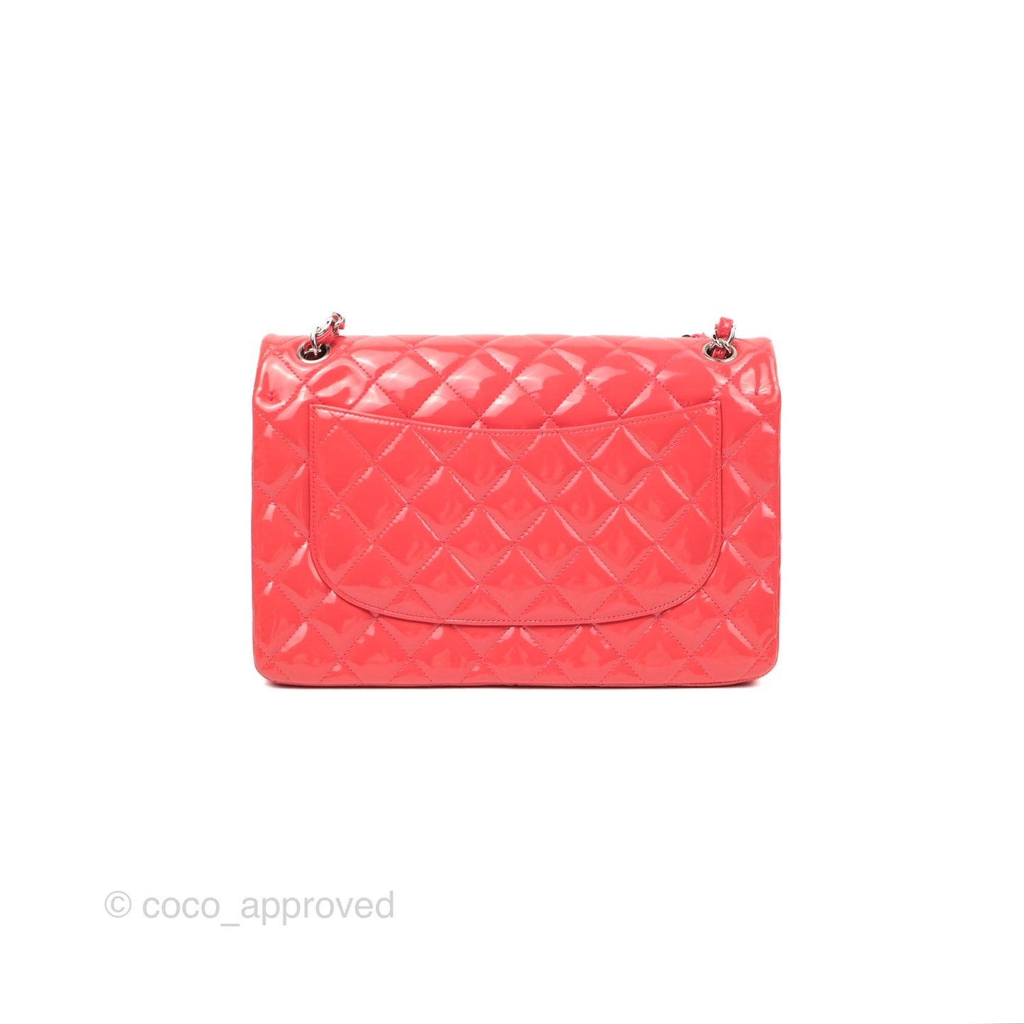 Chanel Jumbo Double Flap Coral Pink Patent Silver Hardware⁣⁣