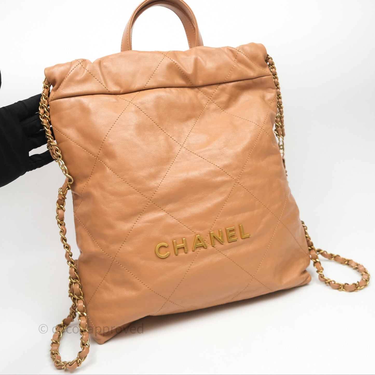 Chanel 22 Small Backpack Camel Shiny Calfskin Gold Hardware