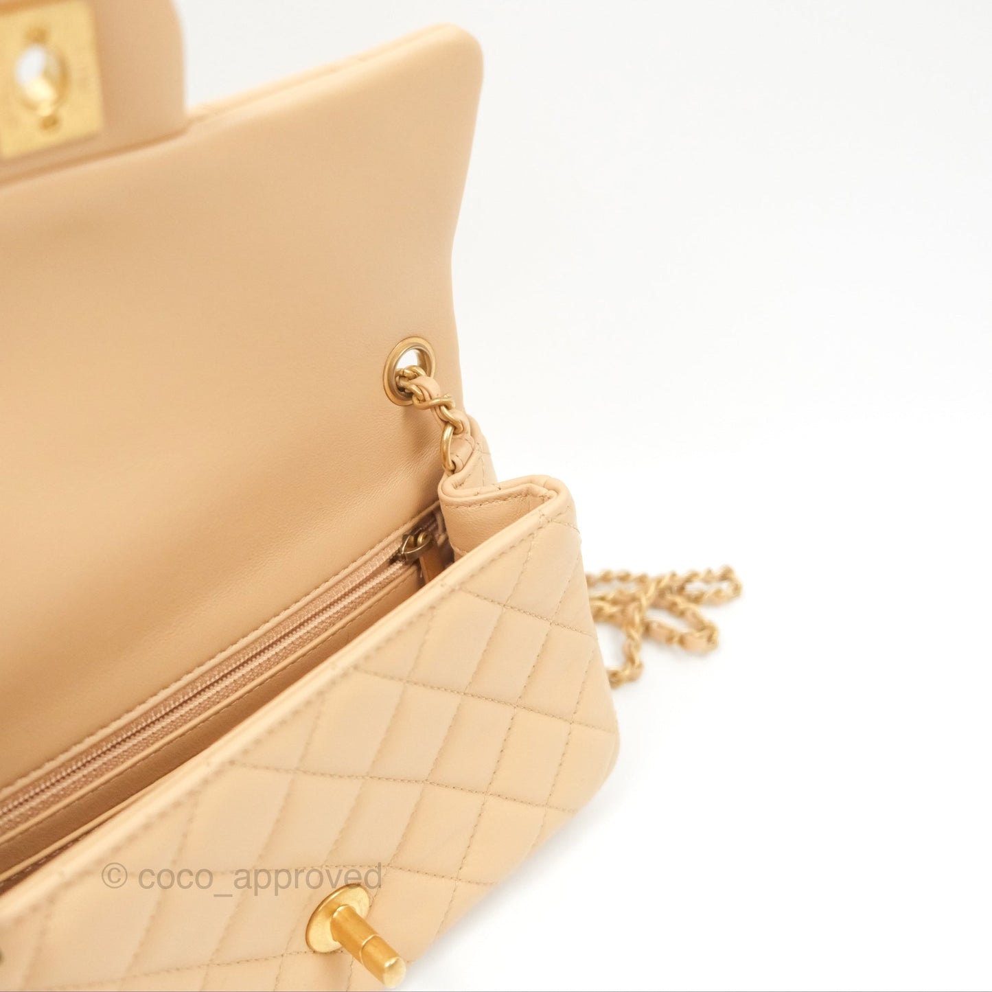 Chanel Pearl Crush Mini Rectangular Beige Lambskin Aged Gold Hardware