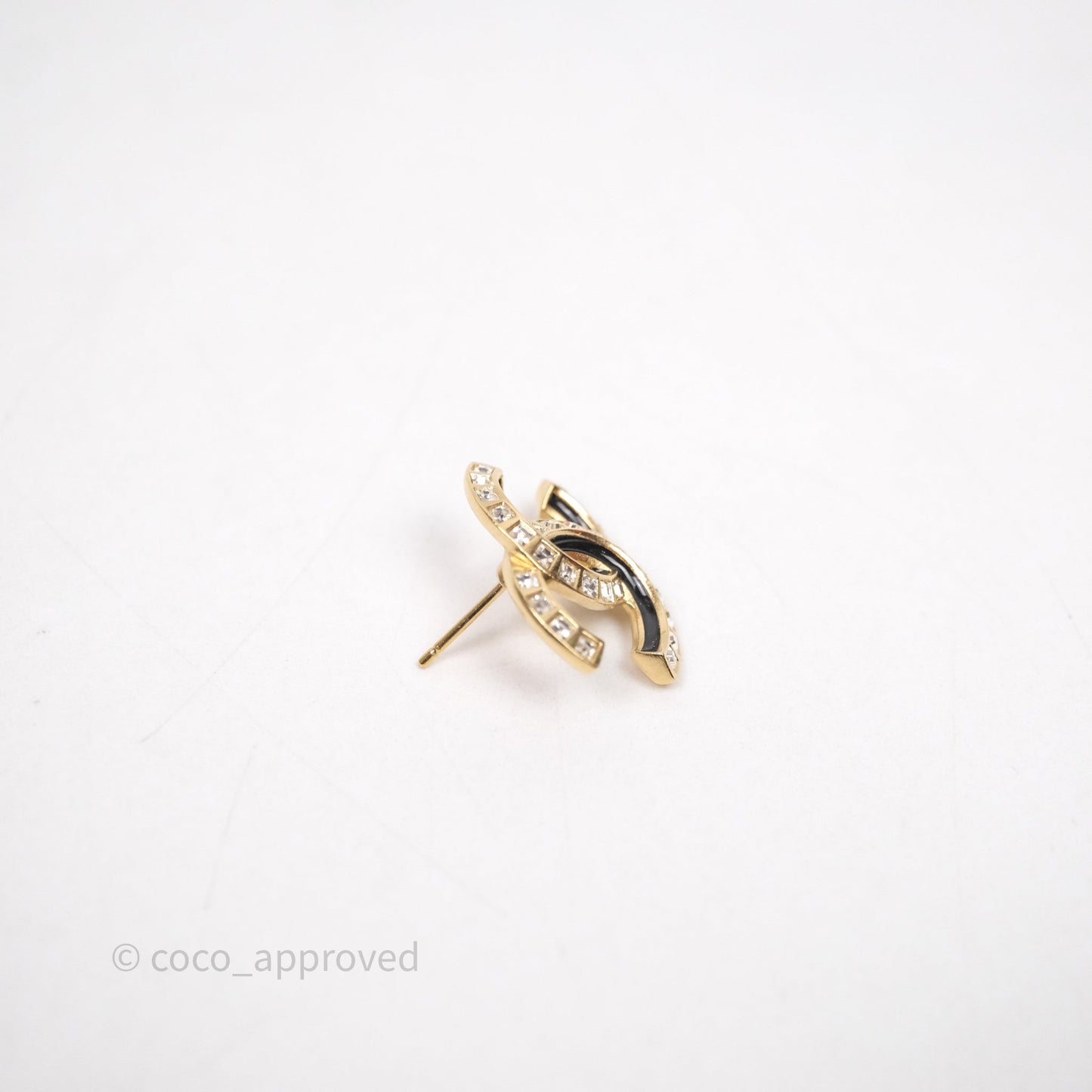 Chanel Crystal CC Resin Black Earrings Gold Tone 24C