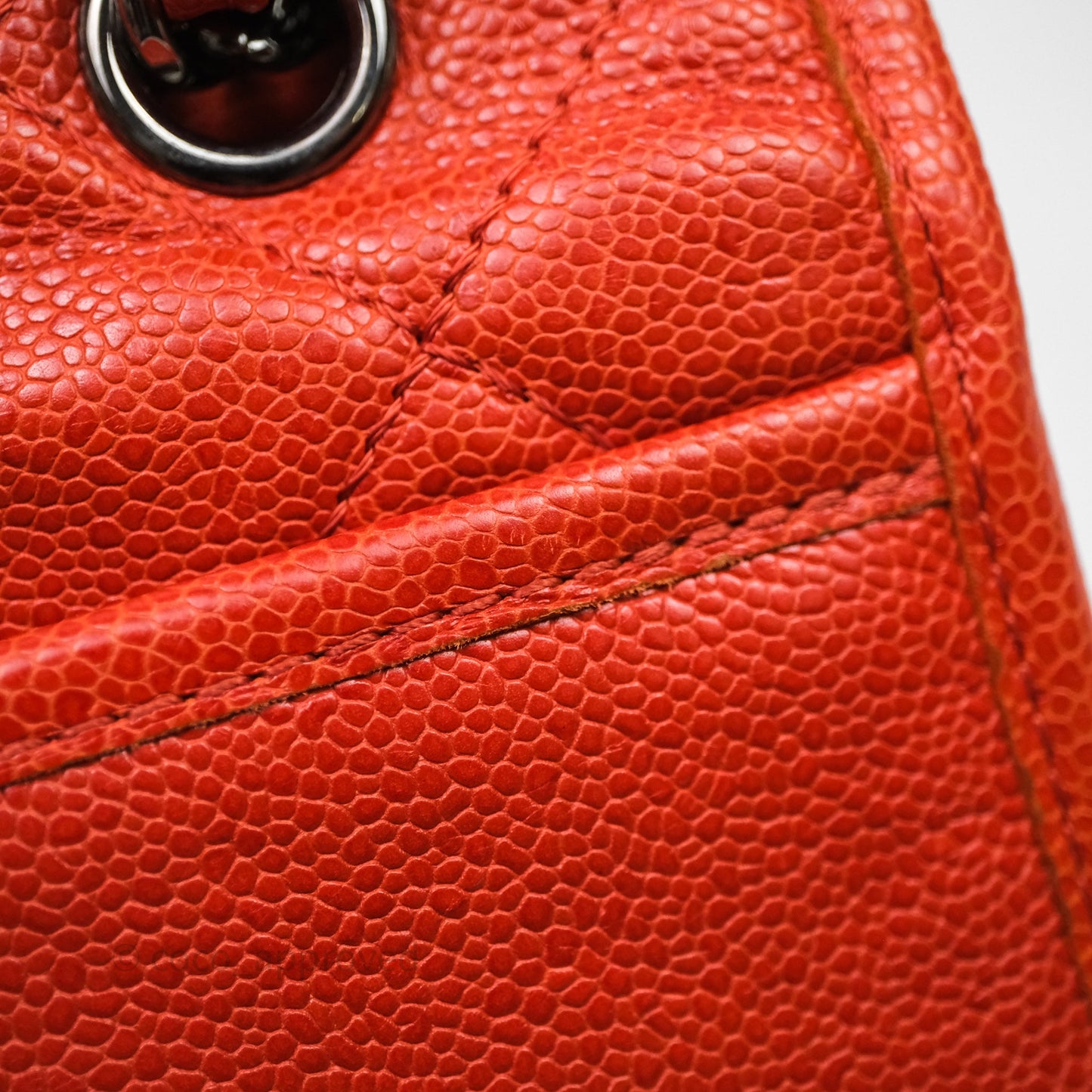 Chanel Flap Bag Caviar Orange Silver Hardware
