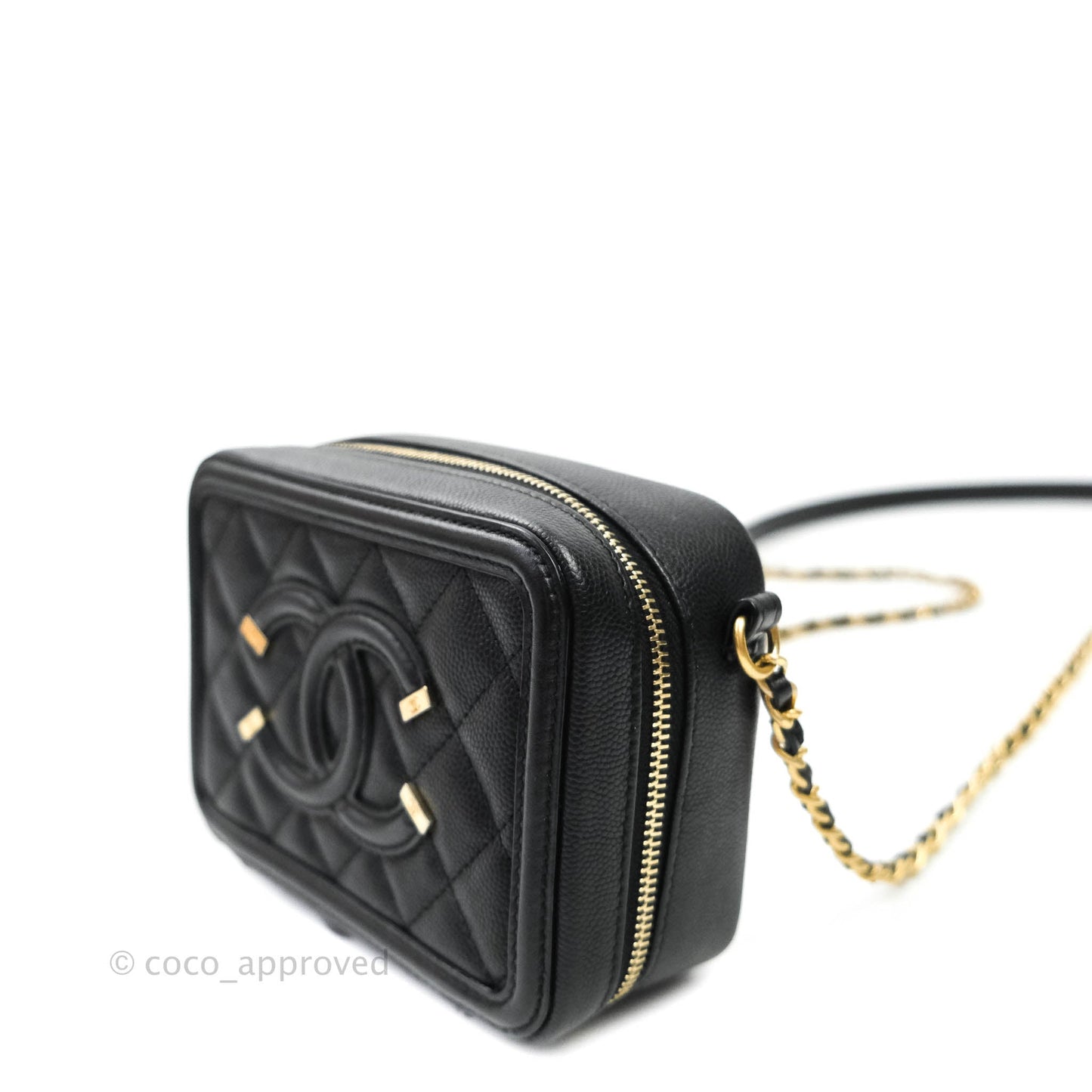 Chanel CC Filigree Vanity Clutch With Chain Caviar Black