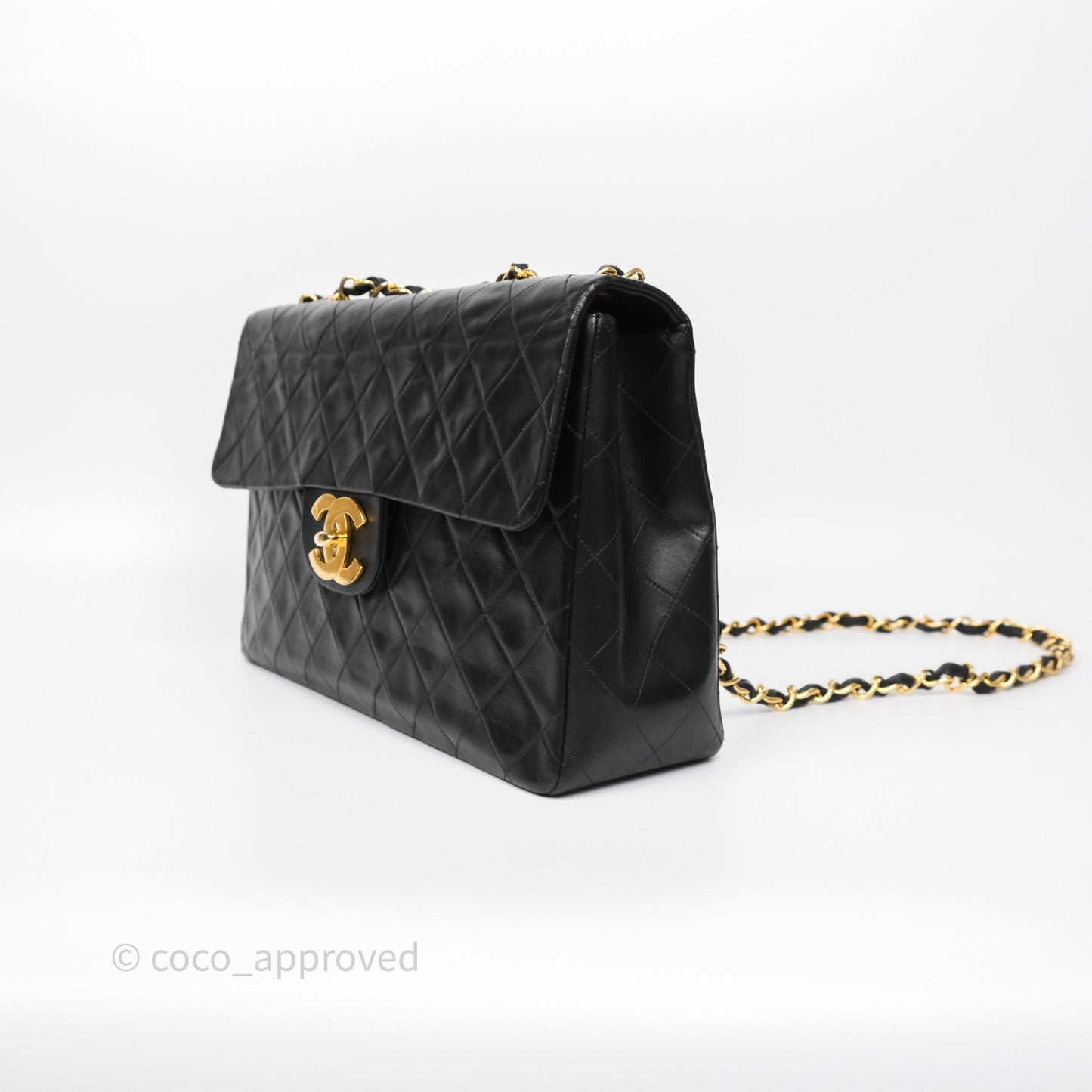 Chanel Vintage XL Jumbo Single Flap Black Lambskin 24K Gold Hardware