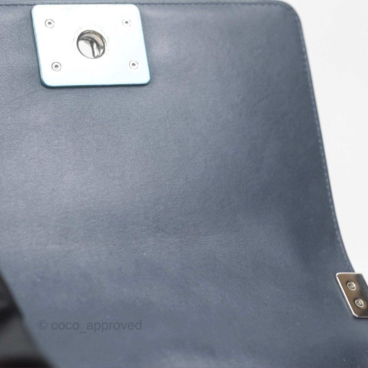 Chanel Small Chevron Boy Navy Calfskin Silver Hardware