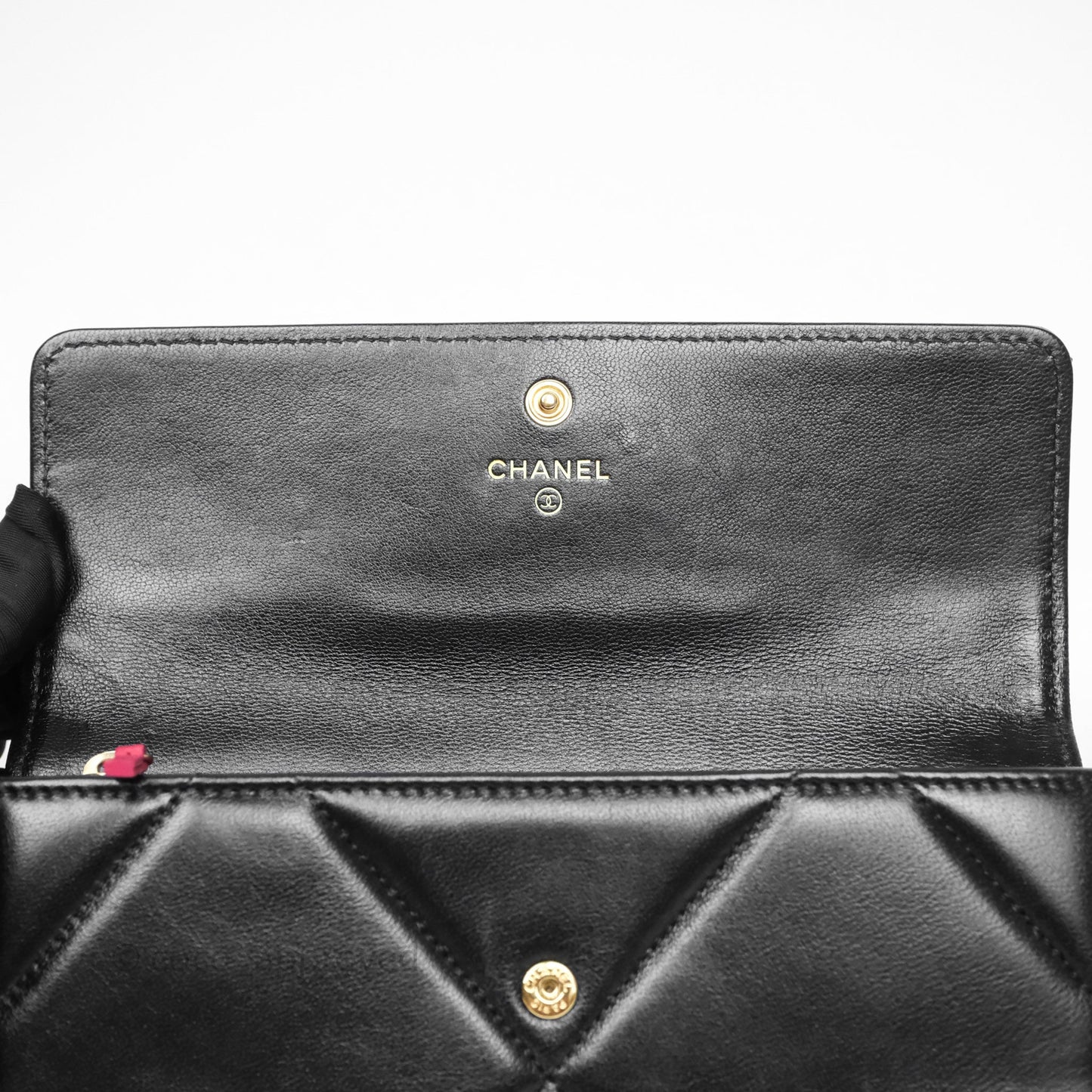 Chanel Quilted 19 Flap Long Wallet Black Lambskin Aged Gold Hardware