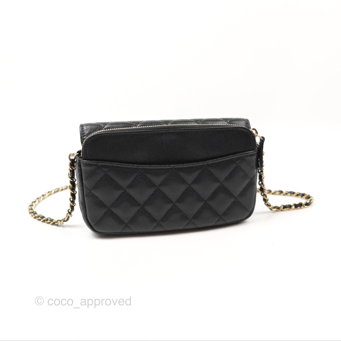 Chanel Classic Flap Phone Holder With Chain Black Caviar Gold Hardware 22A