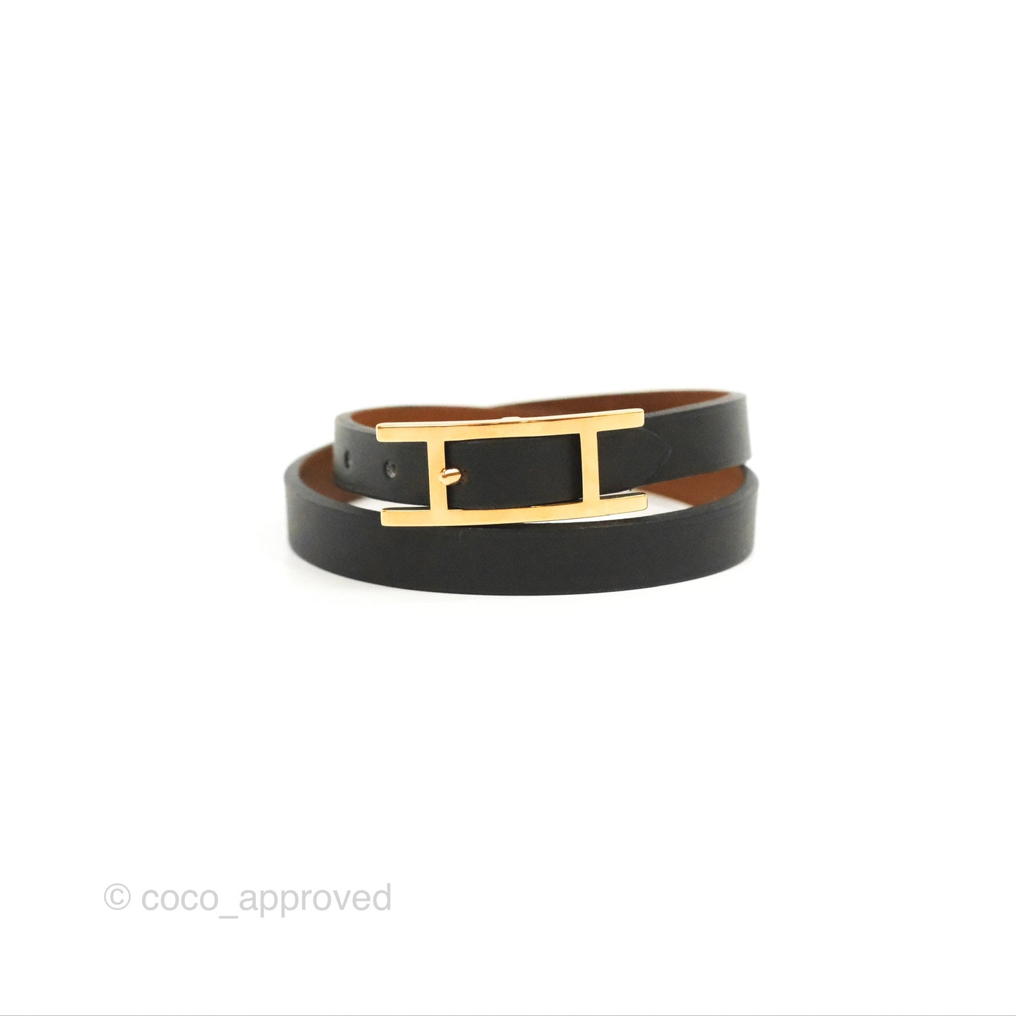 Hermès Veau Behapi Single Tour Bracelet Black Fauve Rose Gold Hardware