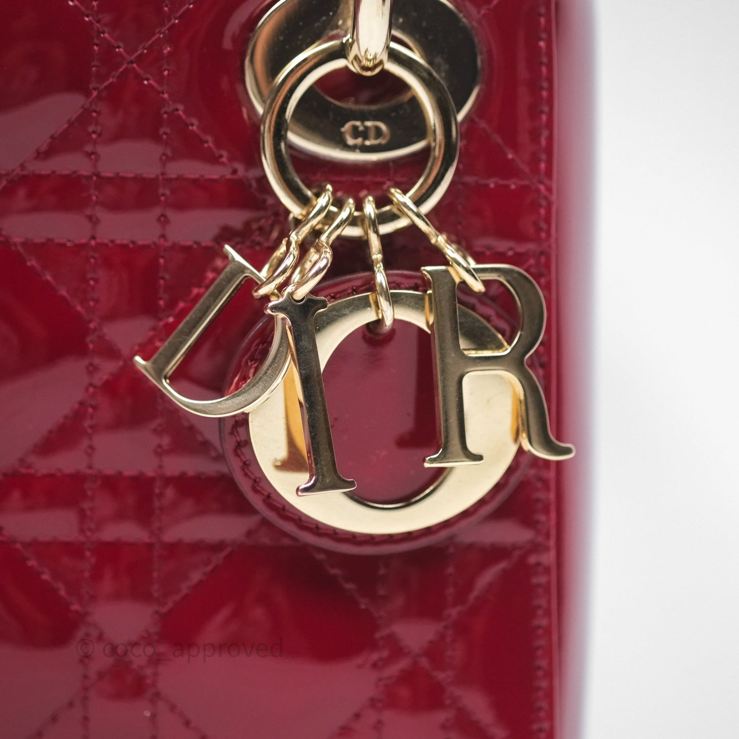 Christian Dior Mini Lady Dior Red Patent Cannage Gold Hardware