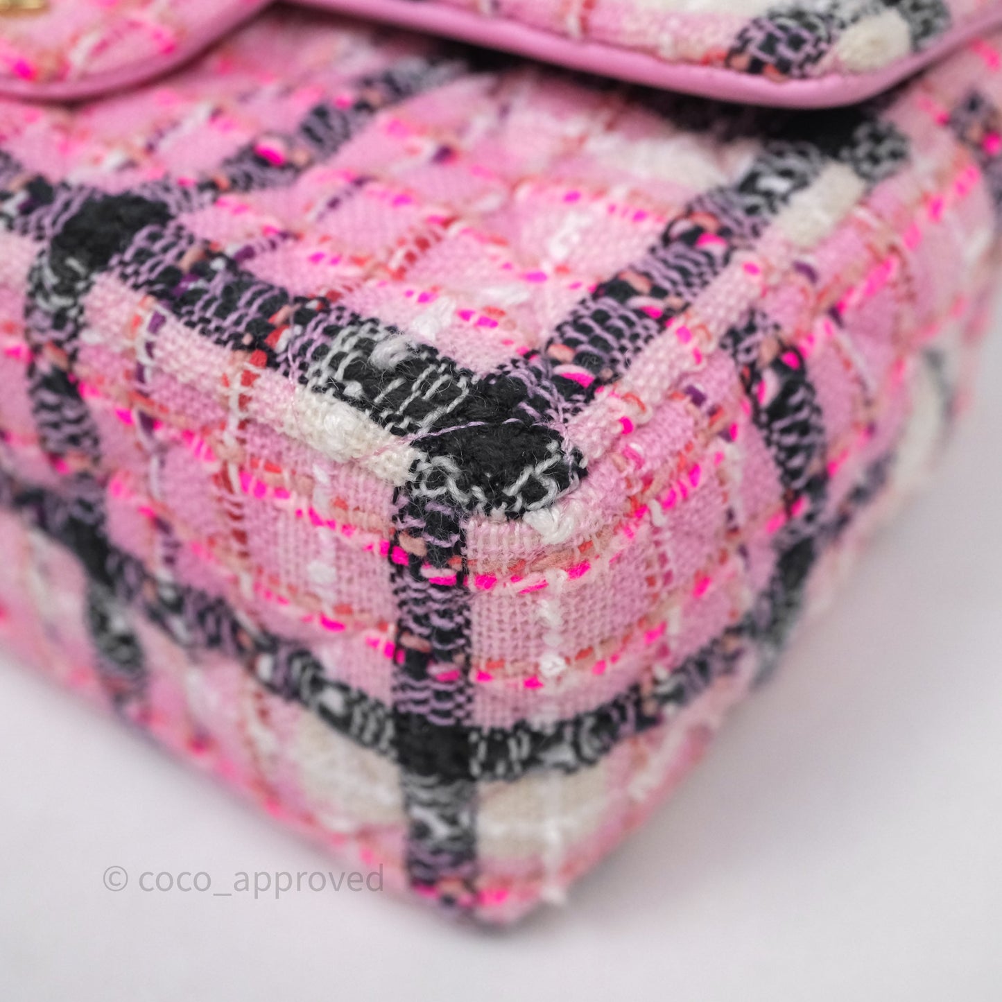 Chanel Quilted Mini Rectangular Flap Pink Tweed Gold Hardware