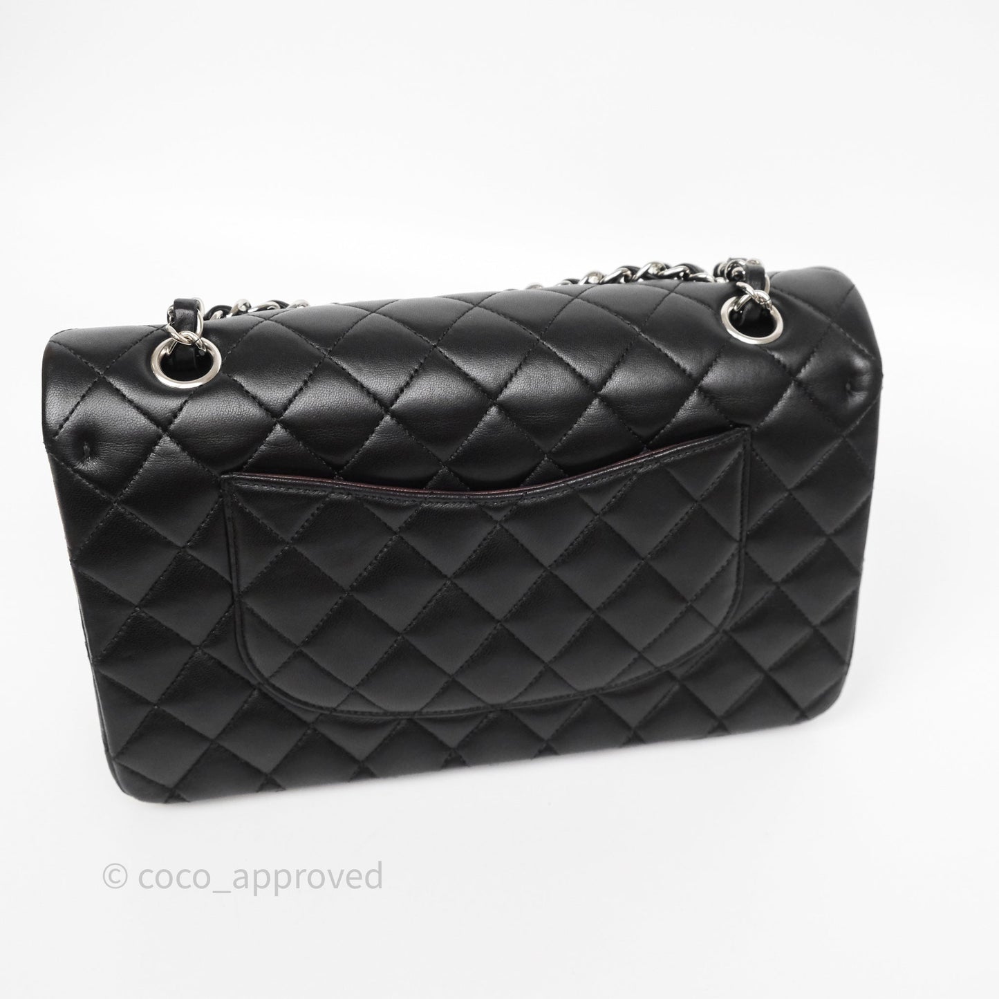 Chanel Classic M/L Medium Flap Quilted Black Lambskin Silver Hardware