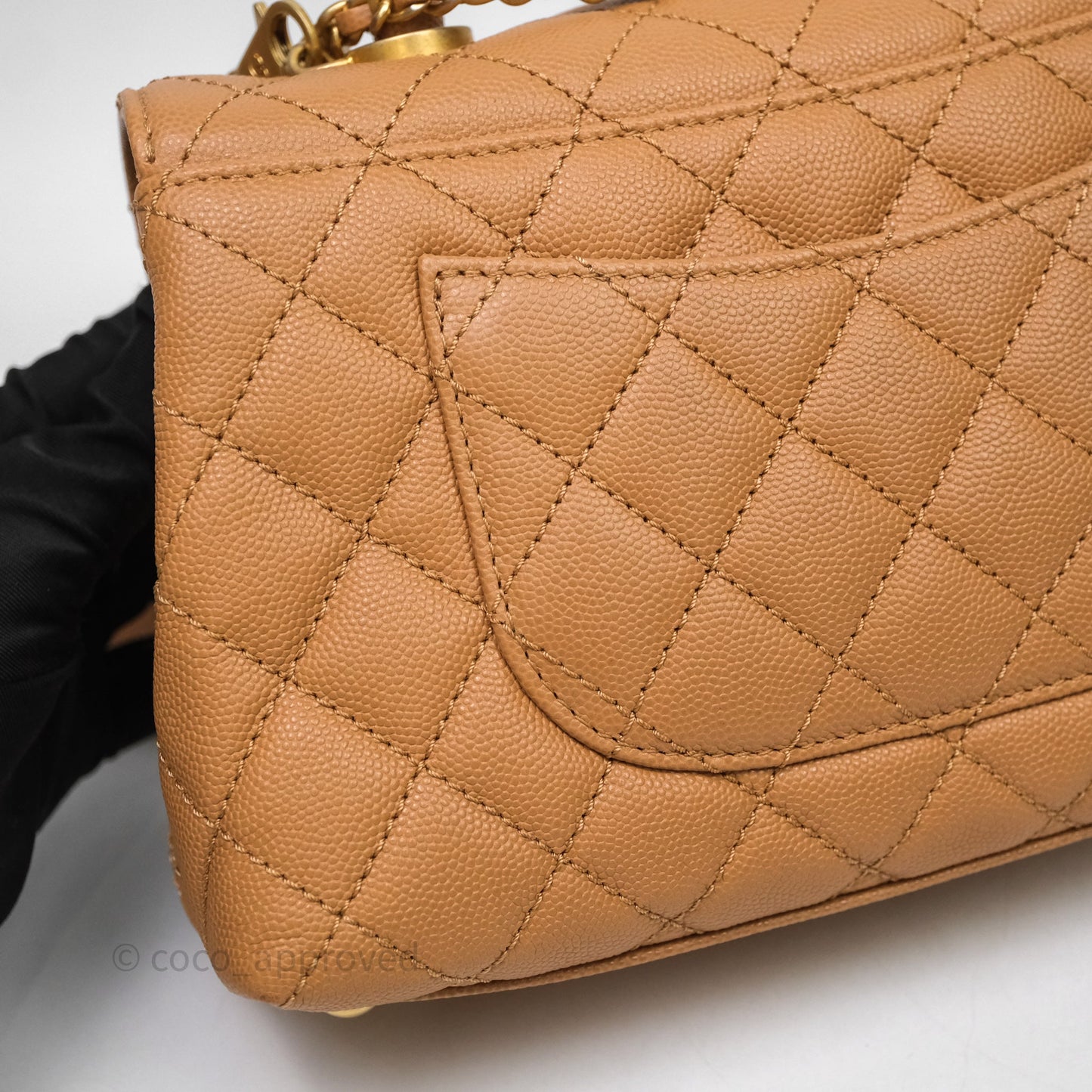 Chanel Small Coco Handle with Chain Handle Beige Caviar Aged Gold Hardware 23P
