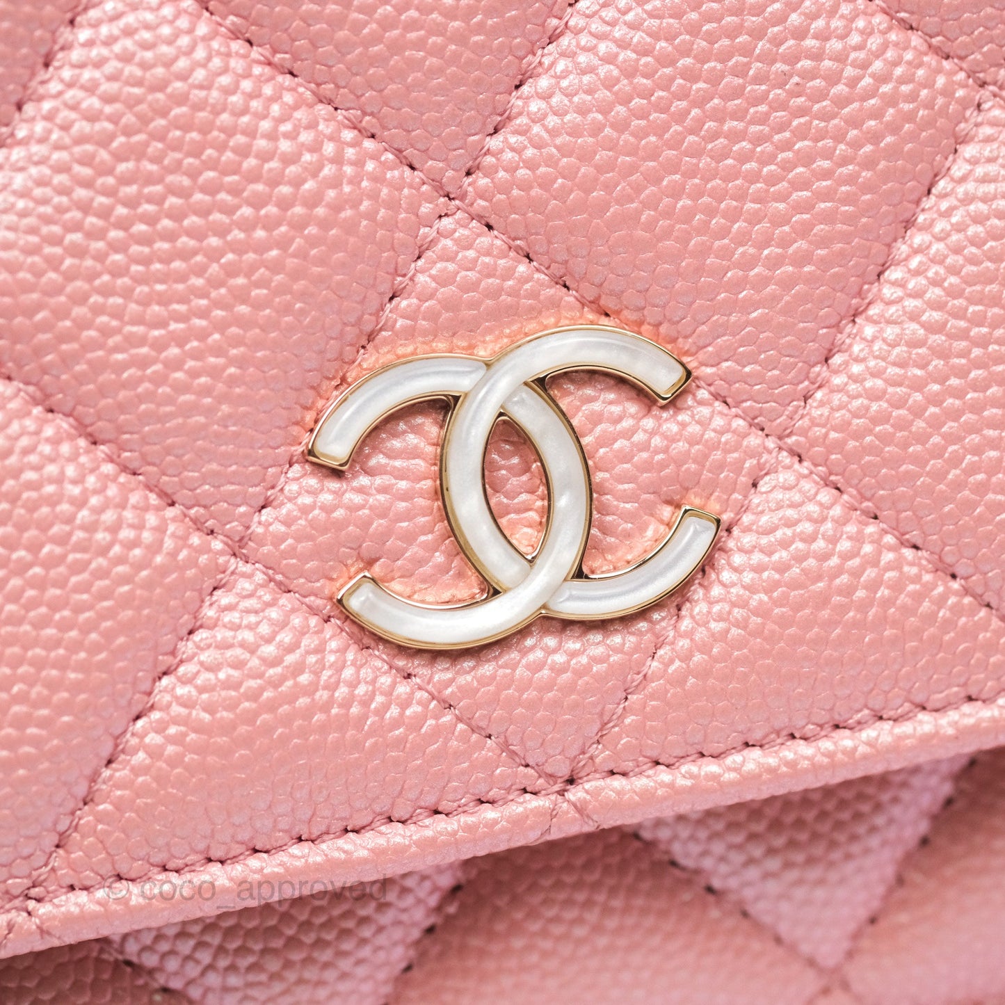 Chanel Classic Quilted Wallet on Chain WOC Iridescent Pink Caviar Gold Hardware